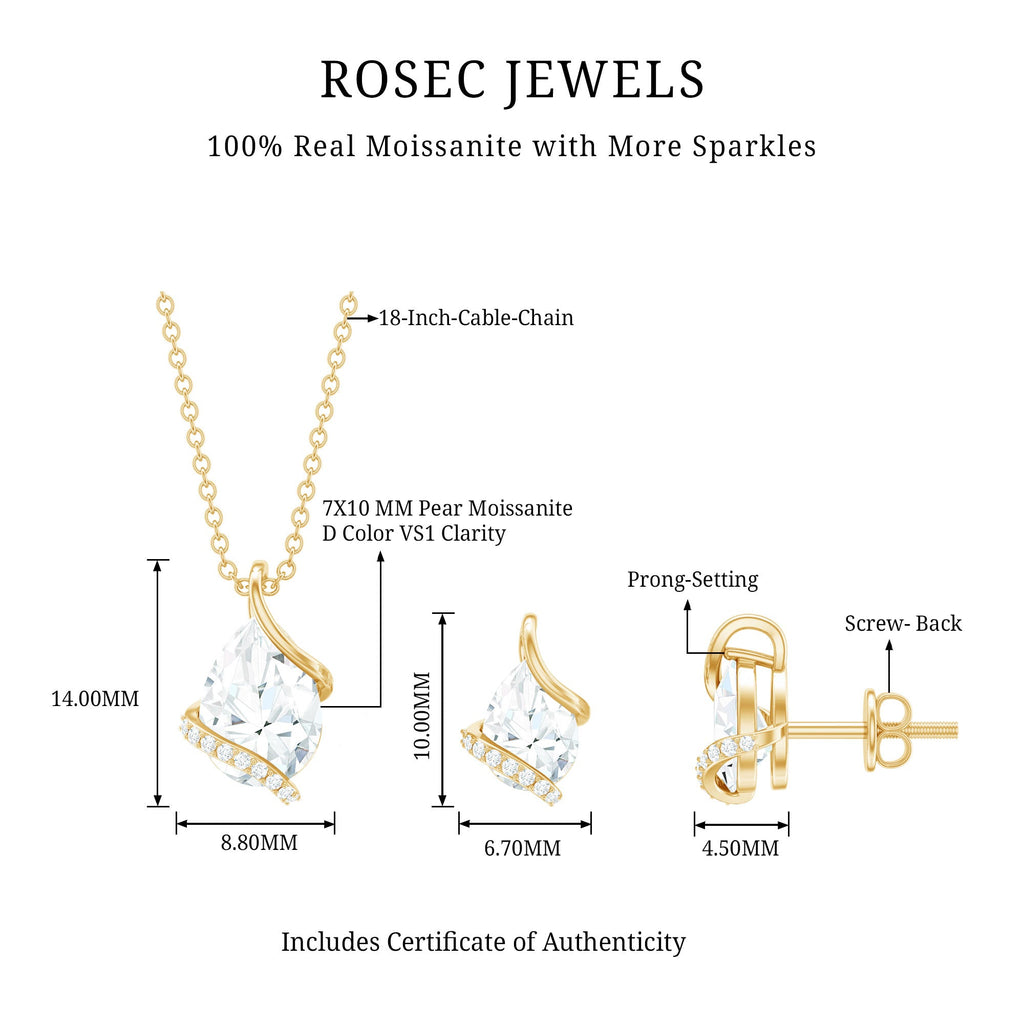 4 CT Pear and Round Shape Moissanite Teardrop Jewelry Set
