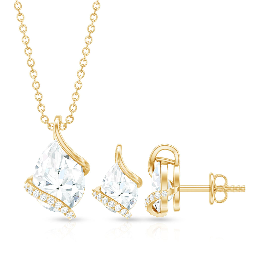 4 CT Pear and Round Shape Moissanite Teardrop Jewelry Set
