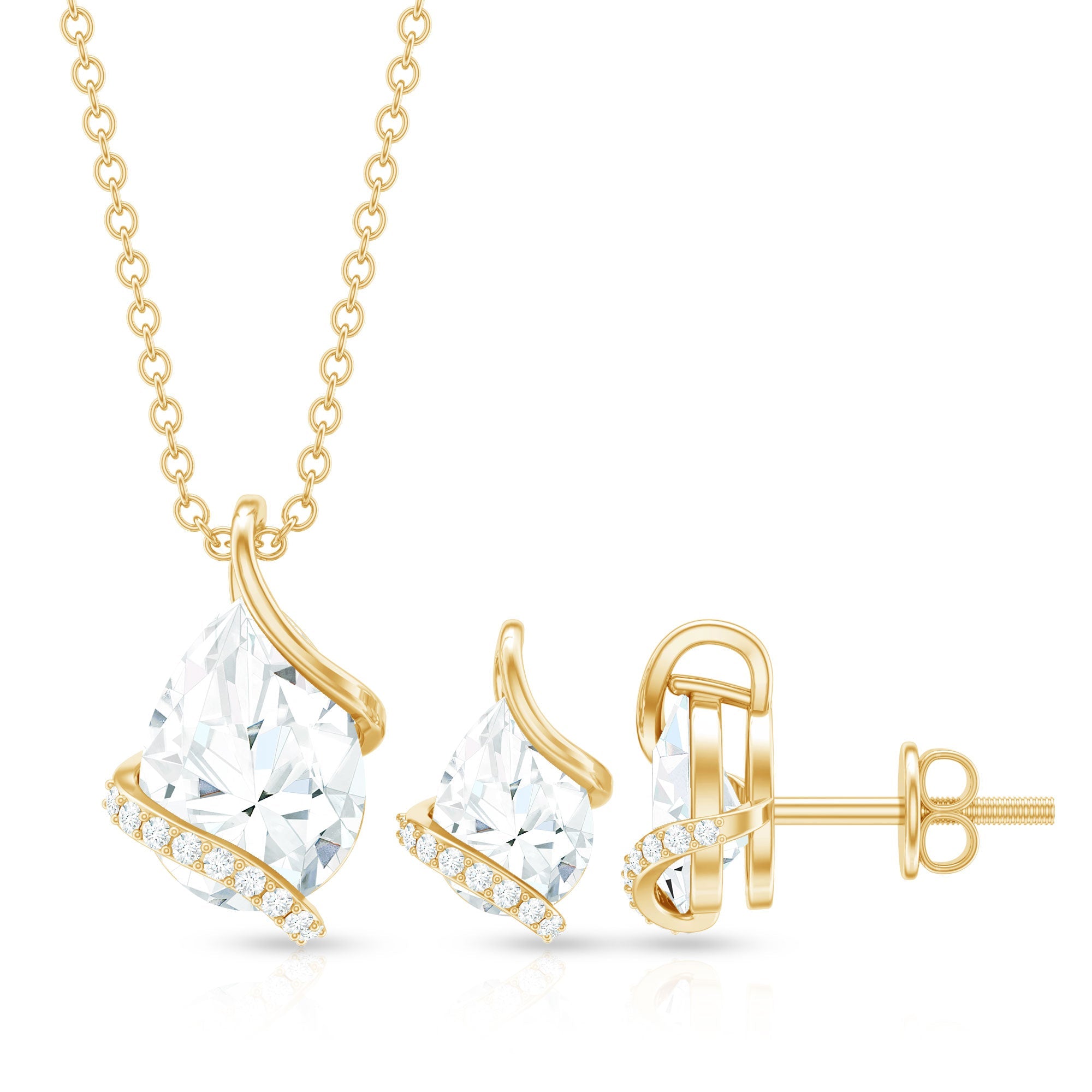 4 CT Pear and Round Shape Moissanite Teardrop Jewelry Set