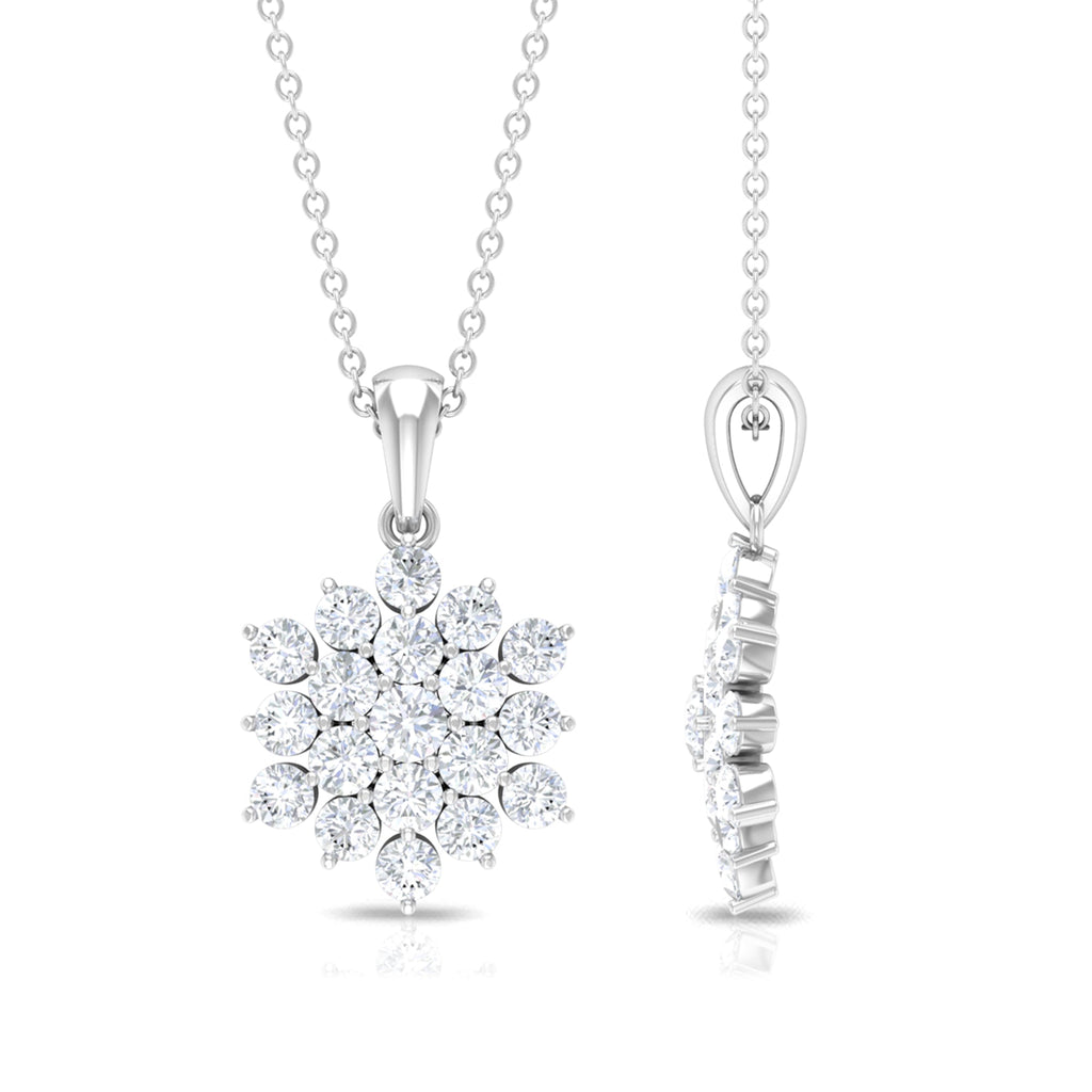 1.75 CT Round Cut Moissanite Floral Cluster Pendant