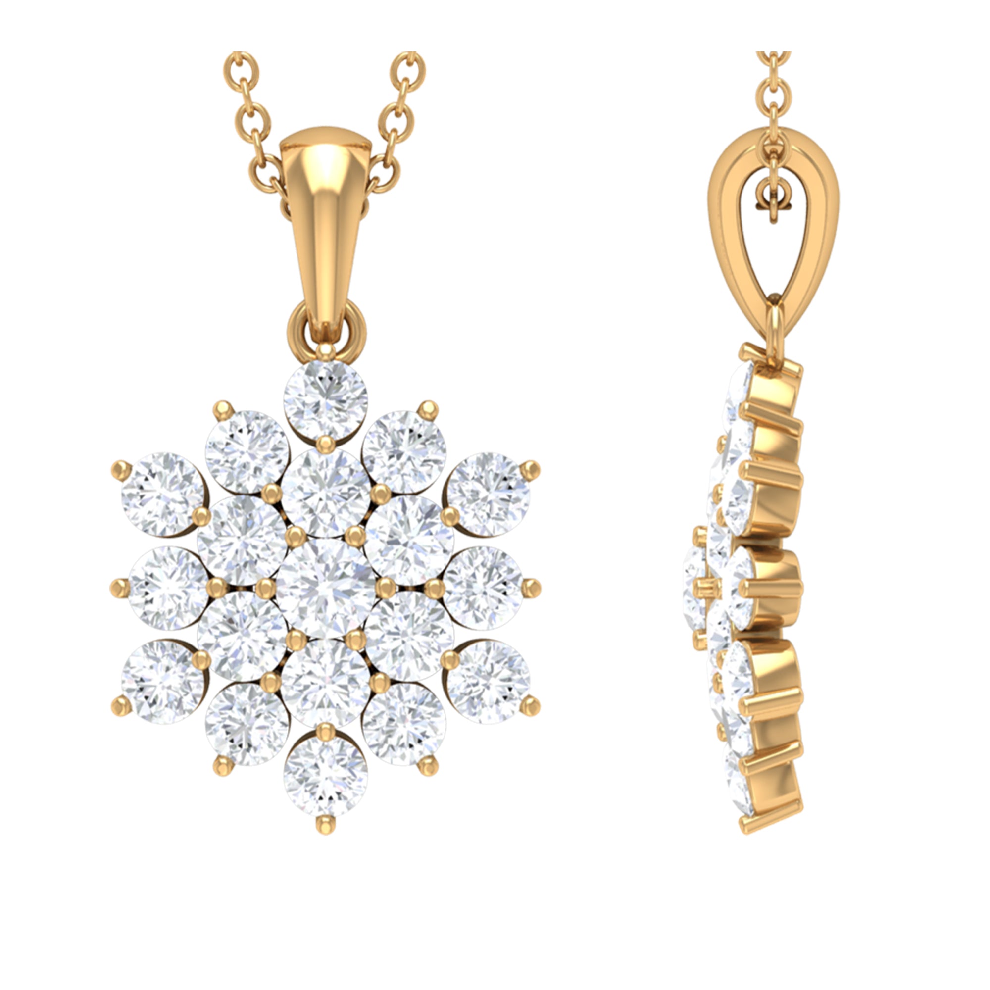 1.75 CT Round Cut Moissanite Floral Cluster Pendant