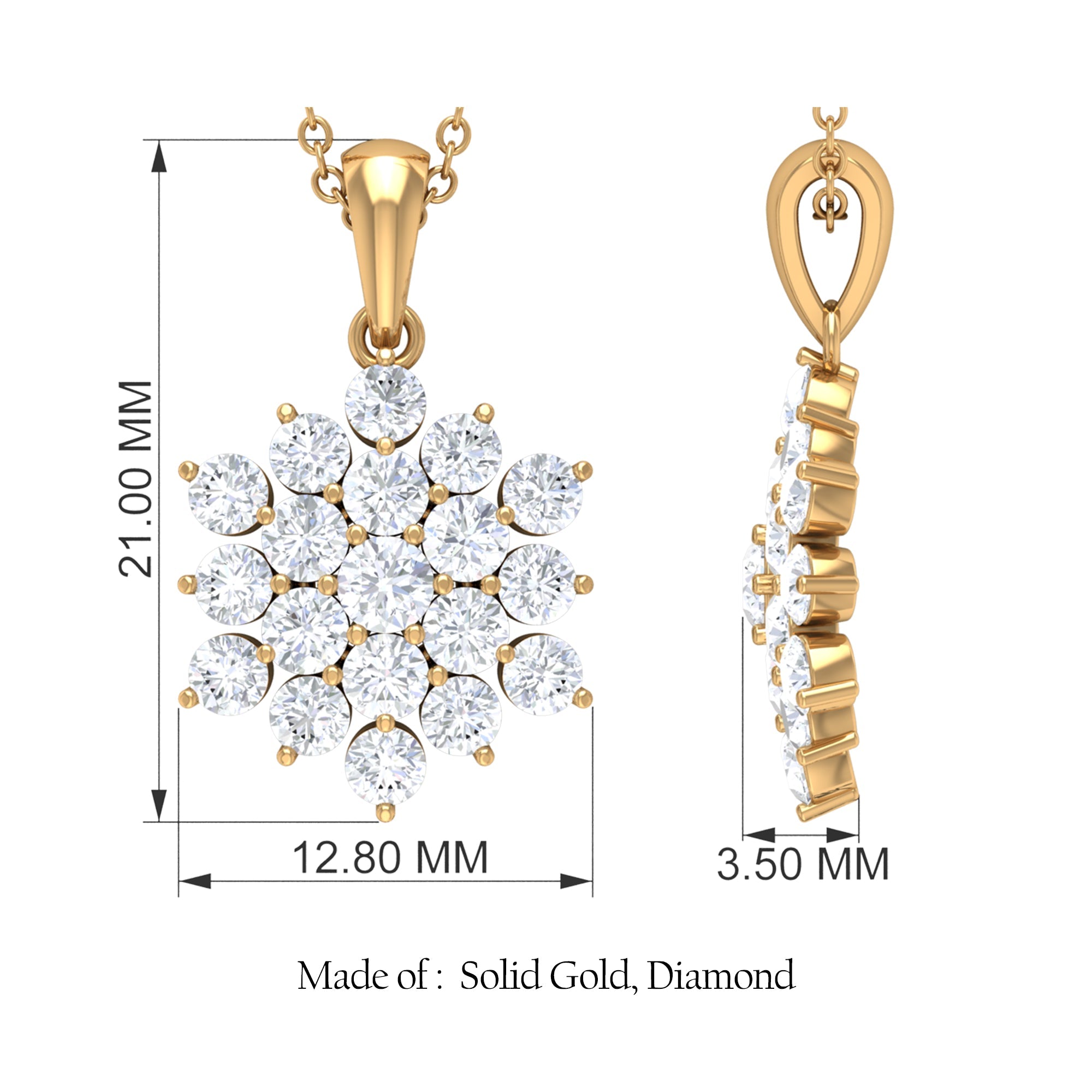 1.75 CT Round Cut Moissanite Floral Cluster Pendant