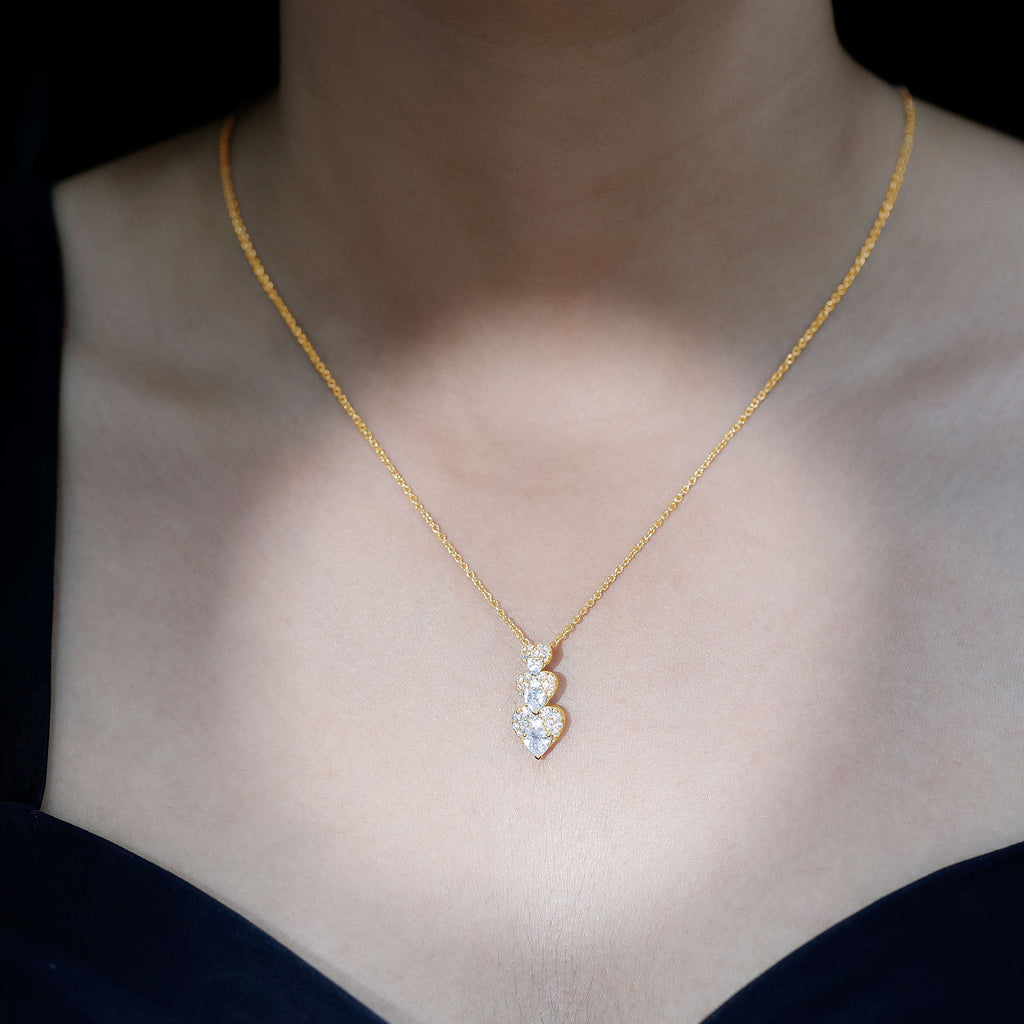 1.75 CT Certified Moissanite Dangle Heart Pendant in Gold