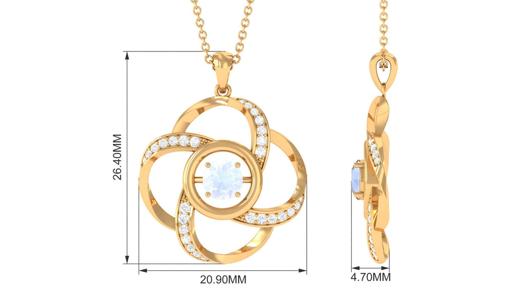 Modern Flower Pendant with Round Moonstone and Diamond
