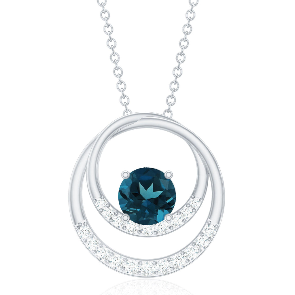 Real London Blue Topaz and Diamond Open Circle Pendant