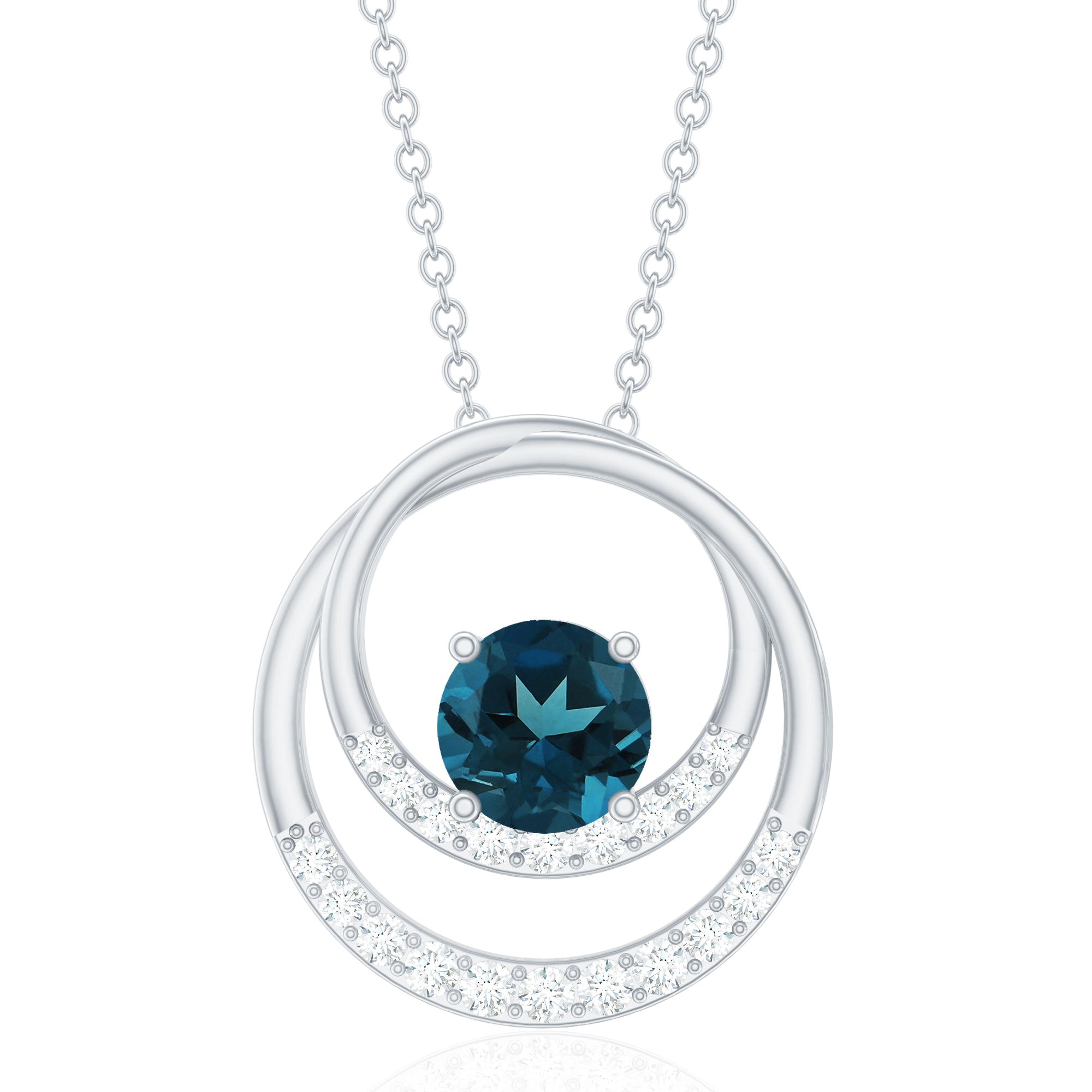 Real London Blue Topaz and Diamond Open Circle Pendant