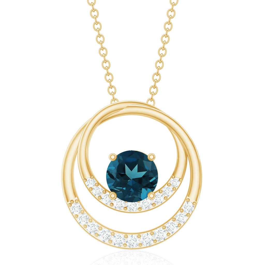 Real London Blue Topaz and Diamond Open Circle Pendant