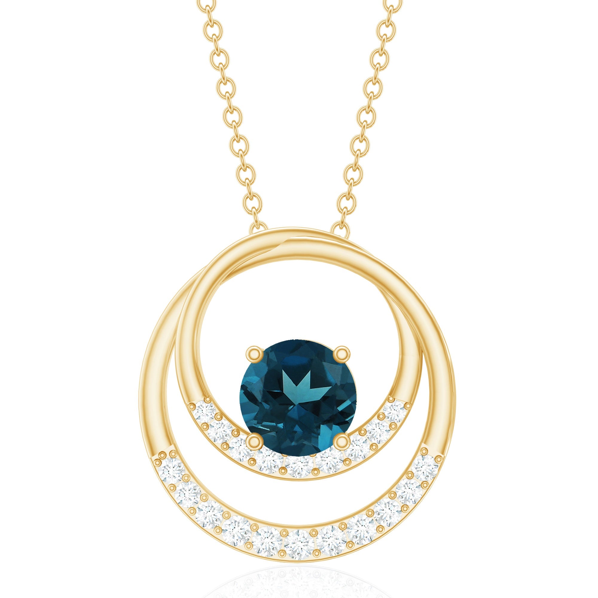 Real London Blue Topaz and Diamond Open Circle Pendant
