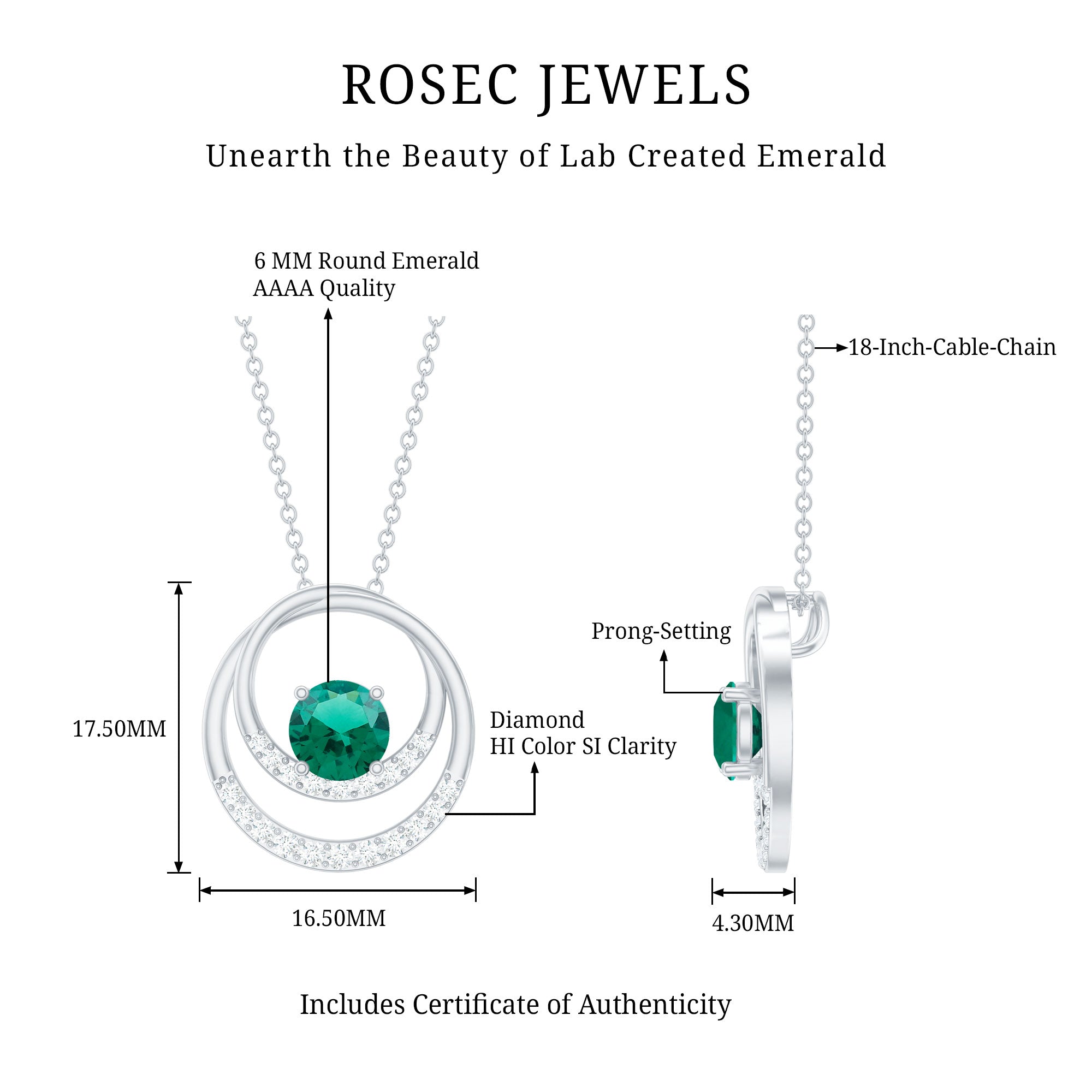 Real Created Emerald and Diamond Open Circle Pendant