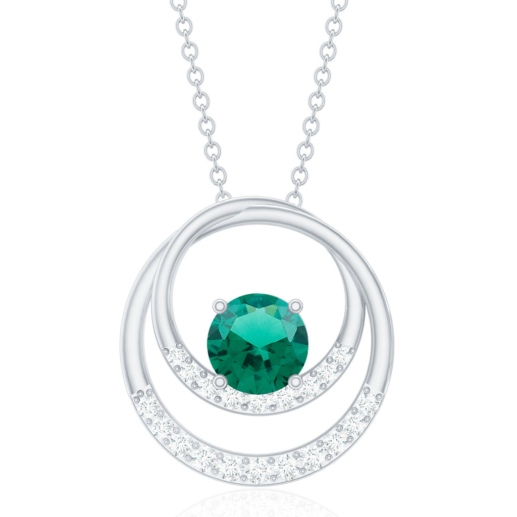 Real Created Emerald and Diamond Open Circle Pendant