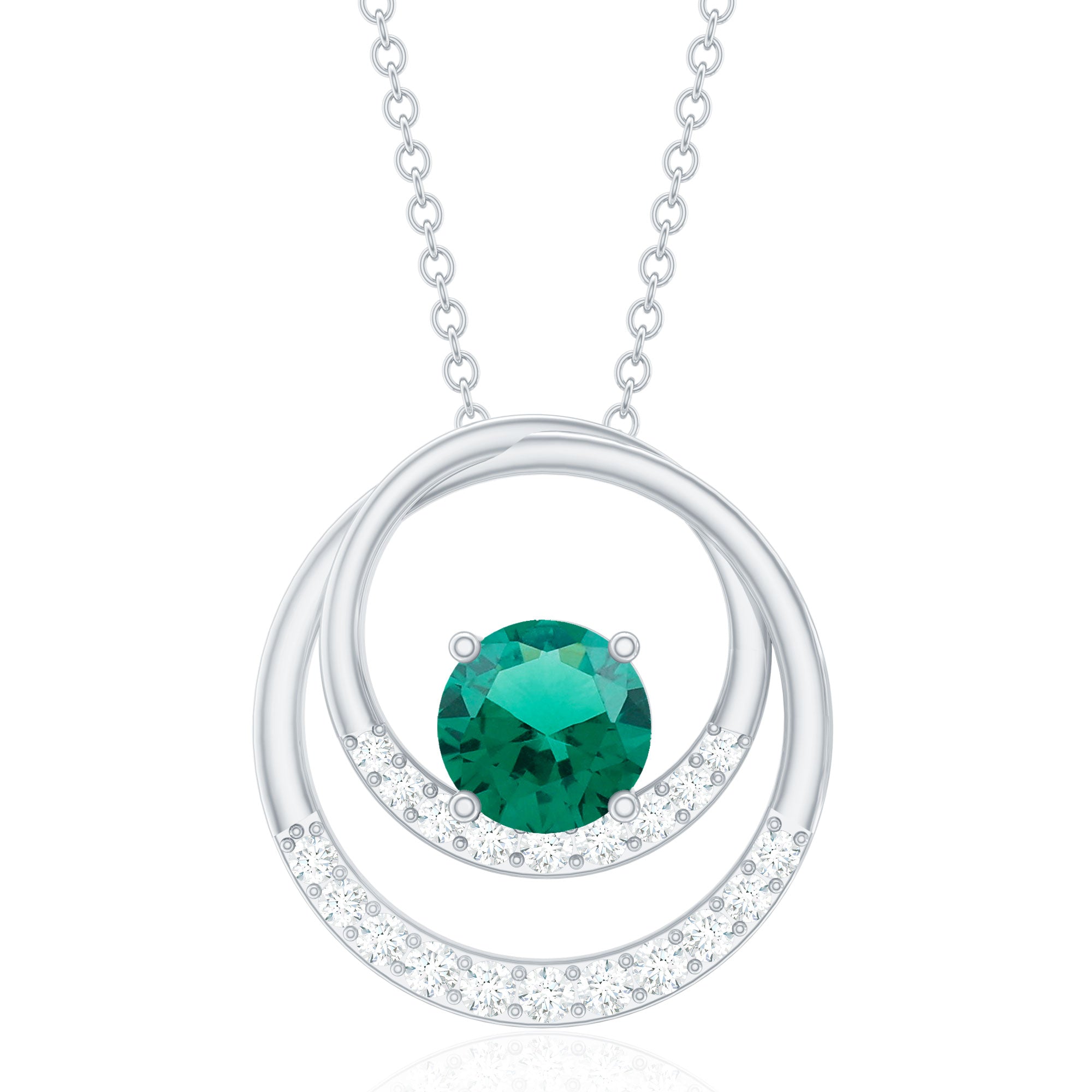 Real Created Emerald and Diamond Open Circle Pendant