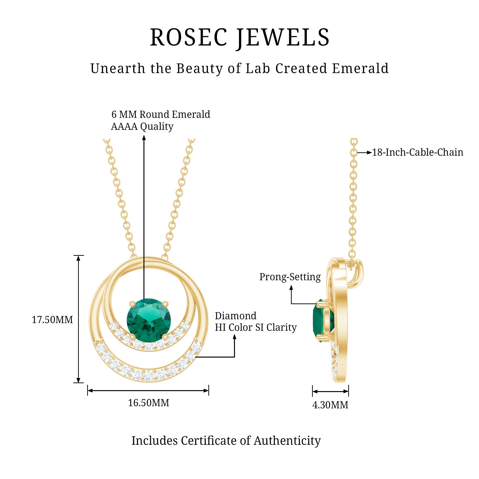 Real Created Emerald and Diamond Open Circle Pendant