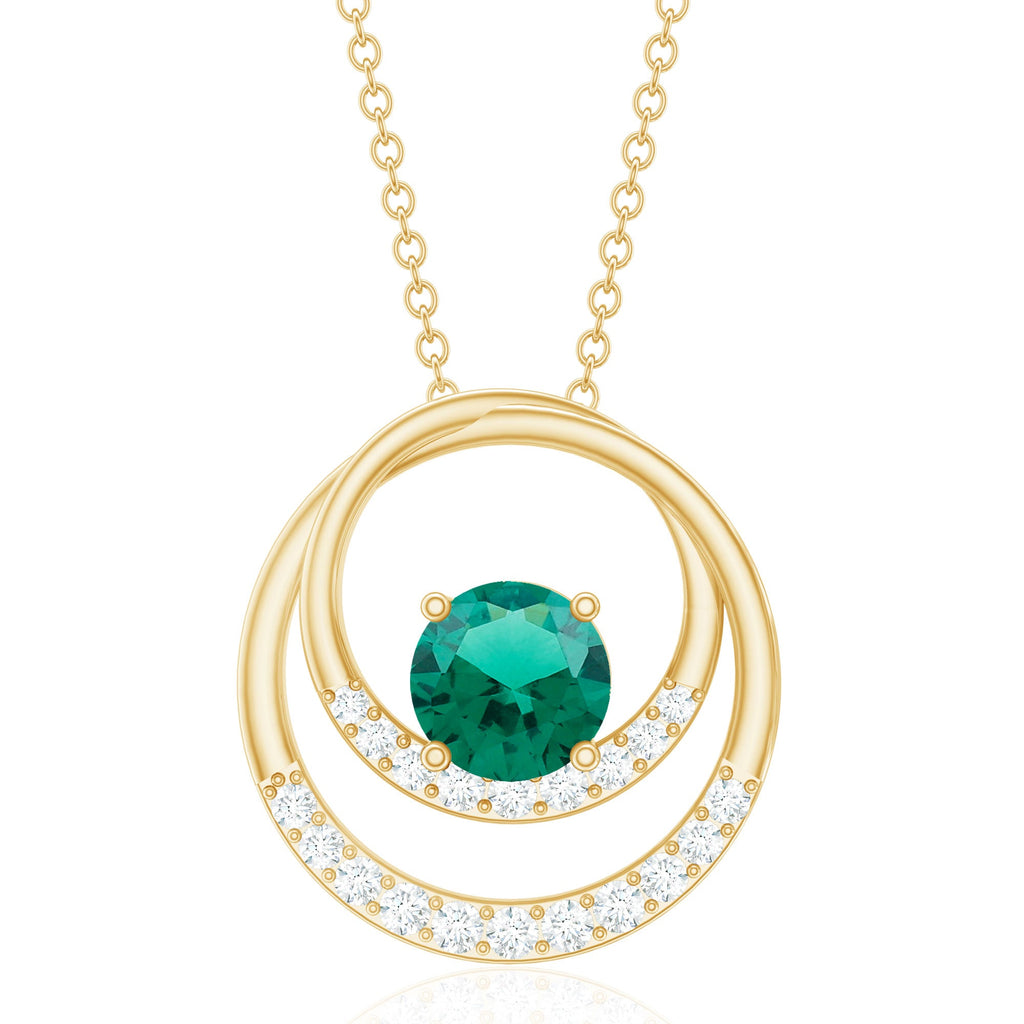 Real Created Emerald and Diamond Open Circle Pendant