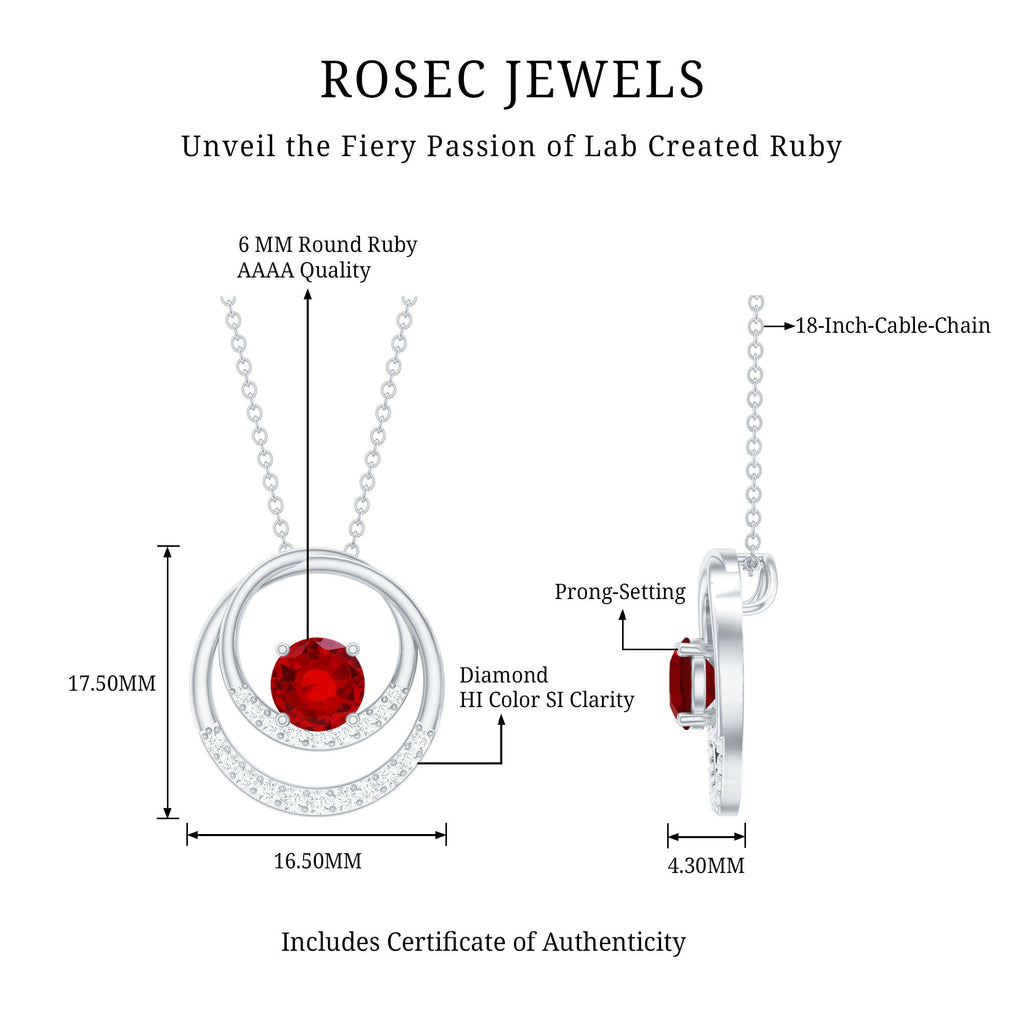 Classic Created Ruby and Diamond Open Circle Pendant