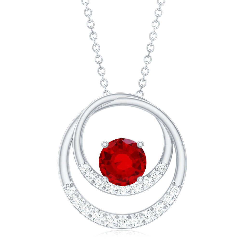 Classic Created Ruby and Diamond Open Circle Pendant