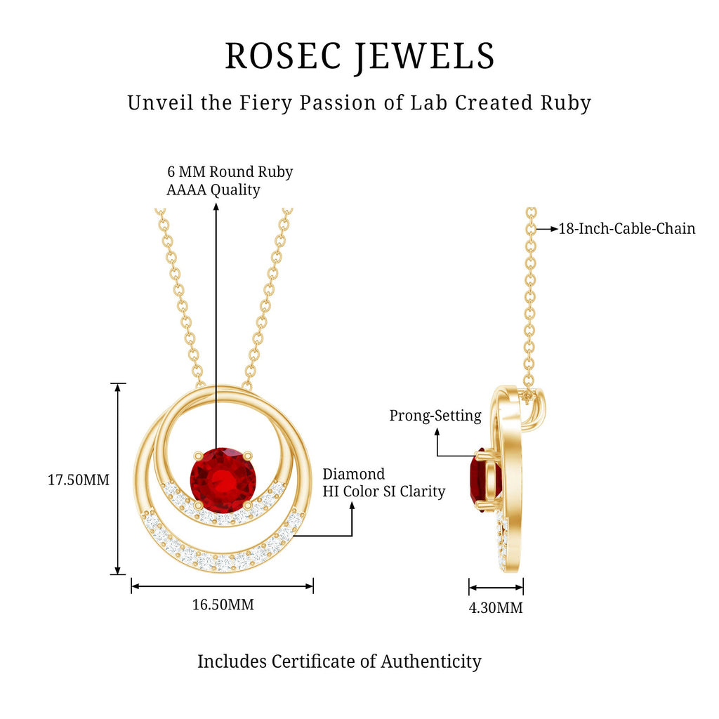 Classic Created Ruby and Diamond Open Circle Pendant
