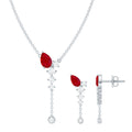 Minimal Ruby Dangle Necklace and Earrings Set with Diamond