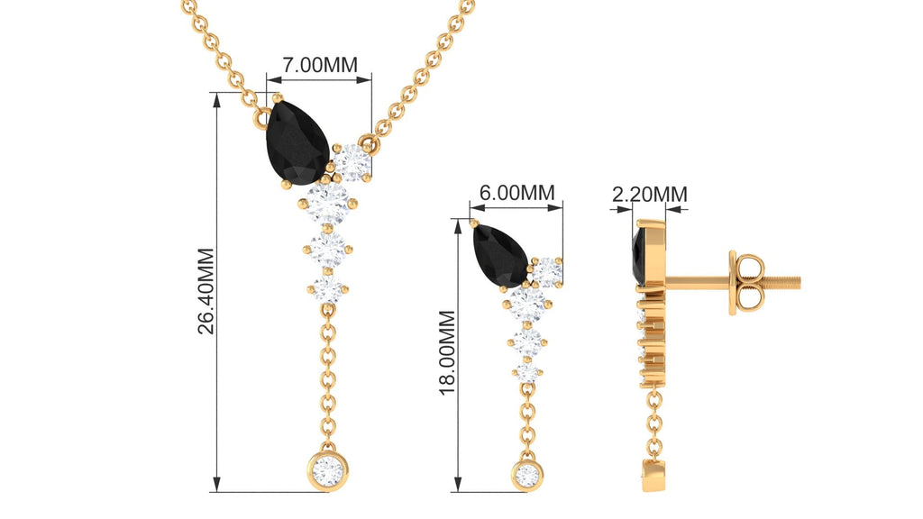 Certified Real Black Onyx Lariat Necklace and Earrings Set with Moissanite