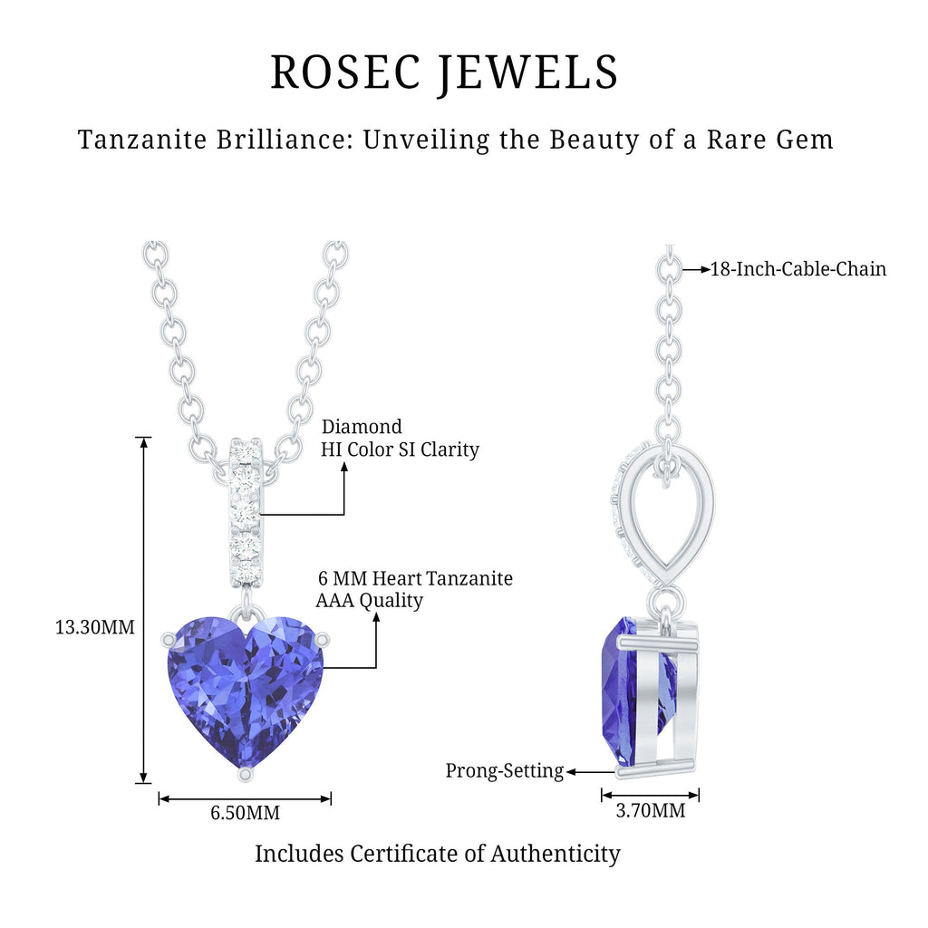 Solitaire Tanzanite Heart Necklace with Diamond Accent Bail