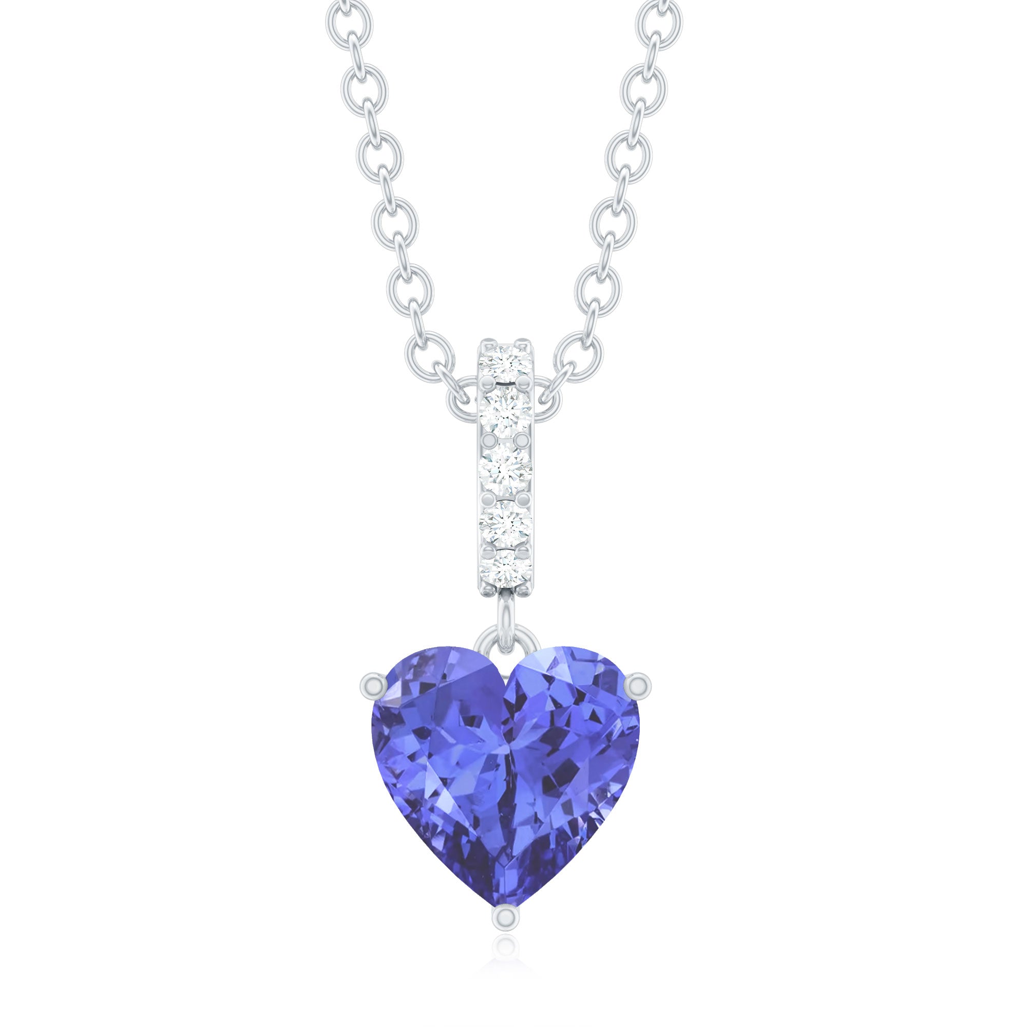 Solitaire Tanzanite Heart Necklace with Diamond Accent Bail