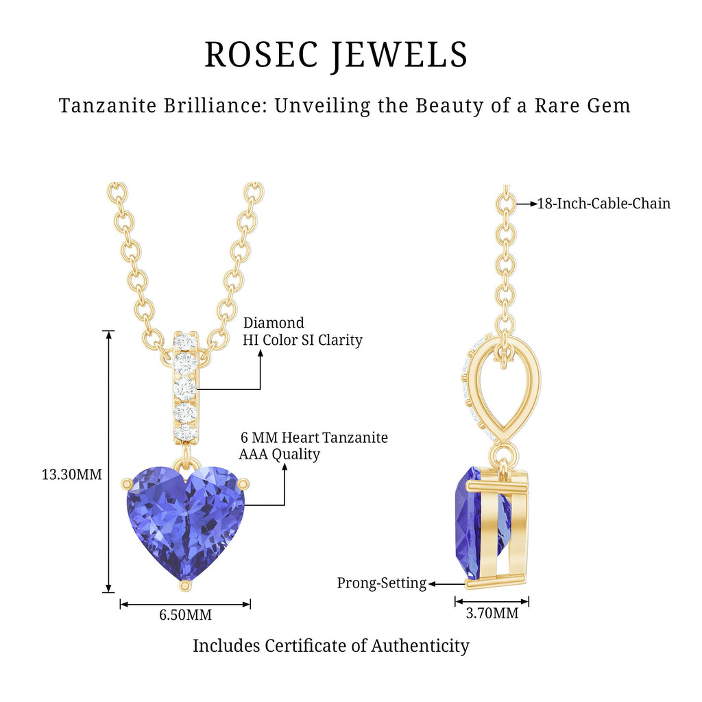 Solitaire Tanzanite Heart Necklace with Diamond Accent Bail