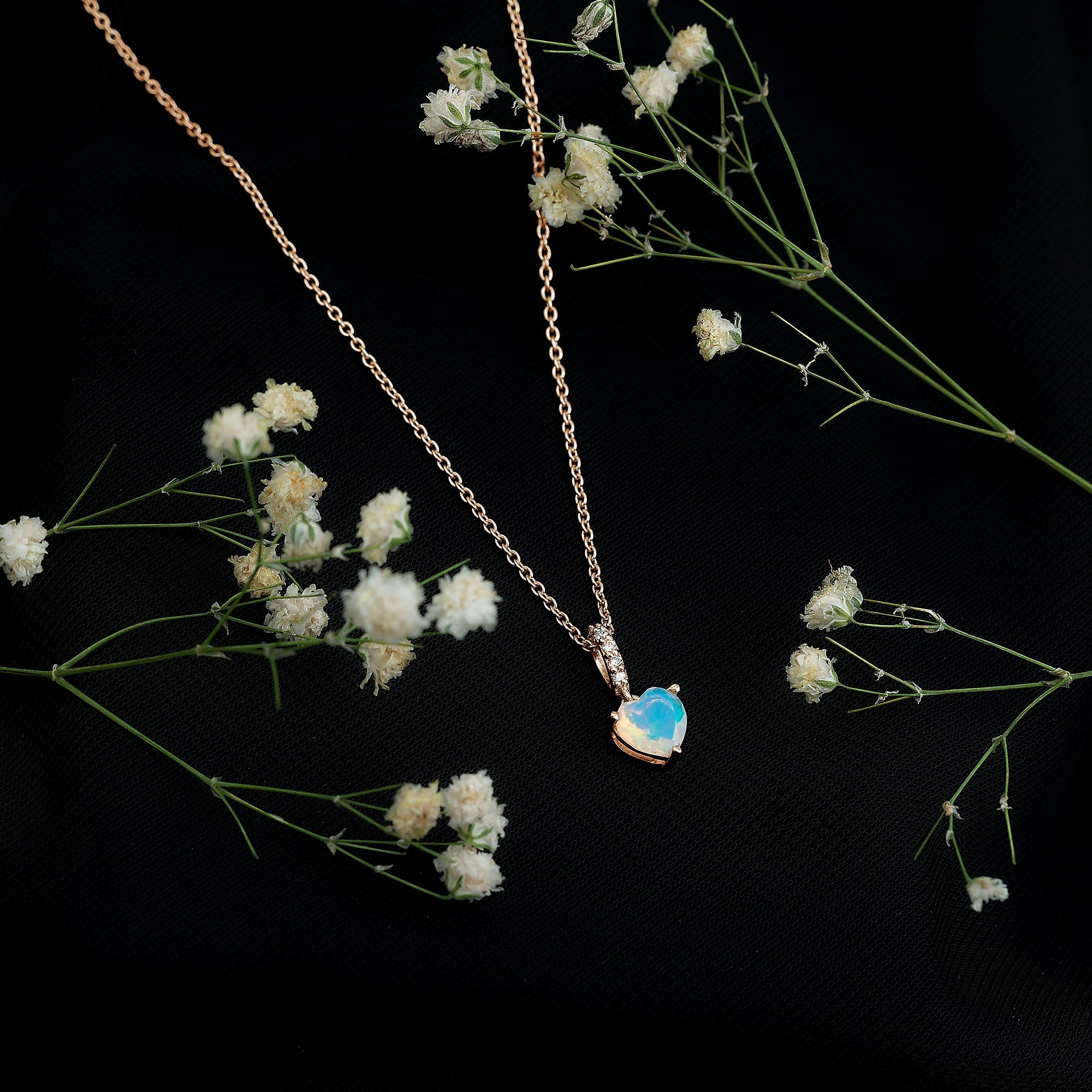 Heart Shape Ethiopian Opal Solitaire Pendant Necklace with Diamond