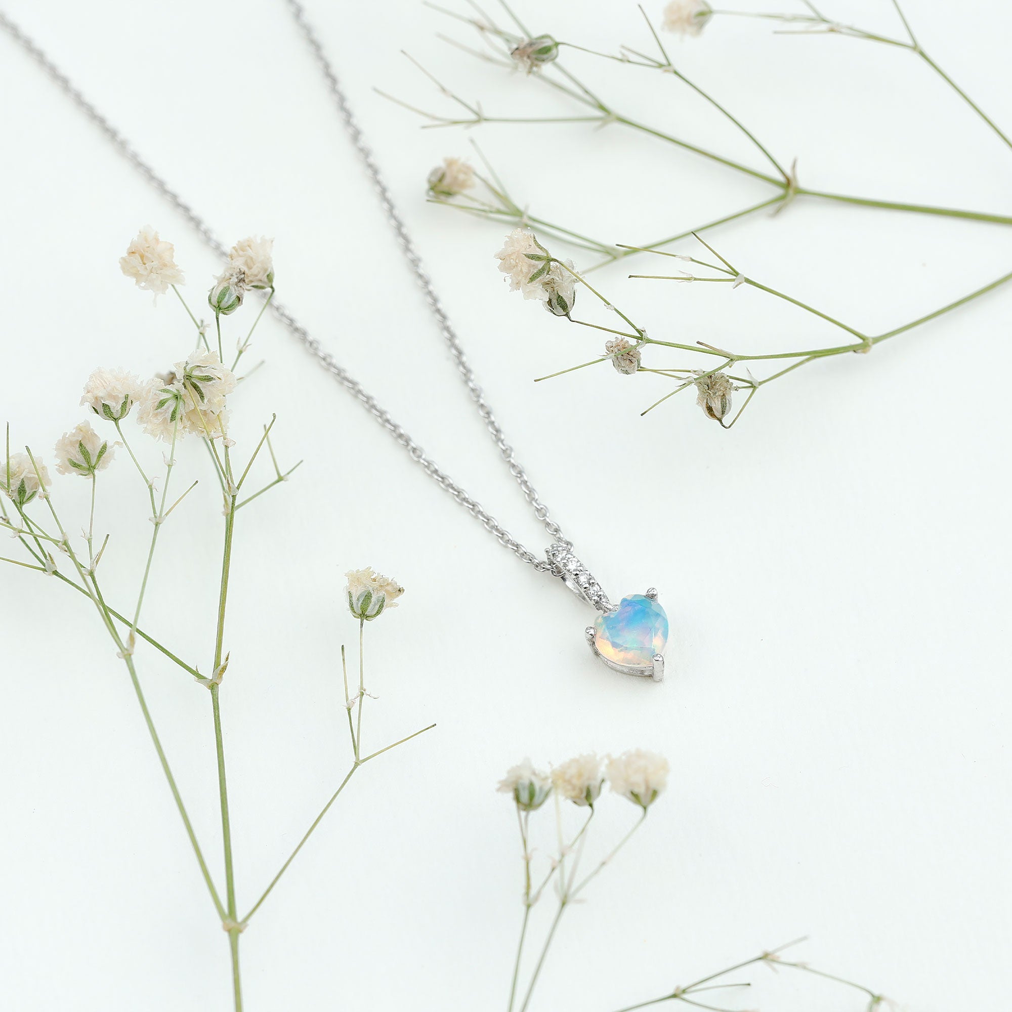 Heart Shape Ethiopian Opal Solitaire Pendant Necklace with Diamond