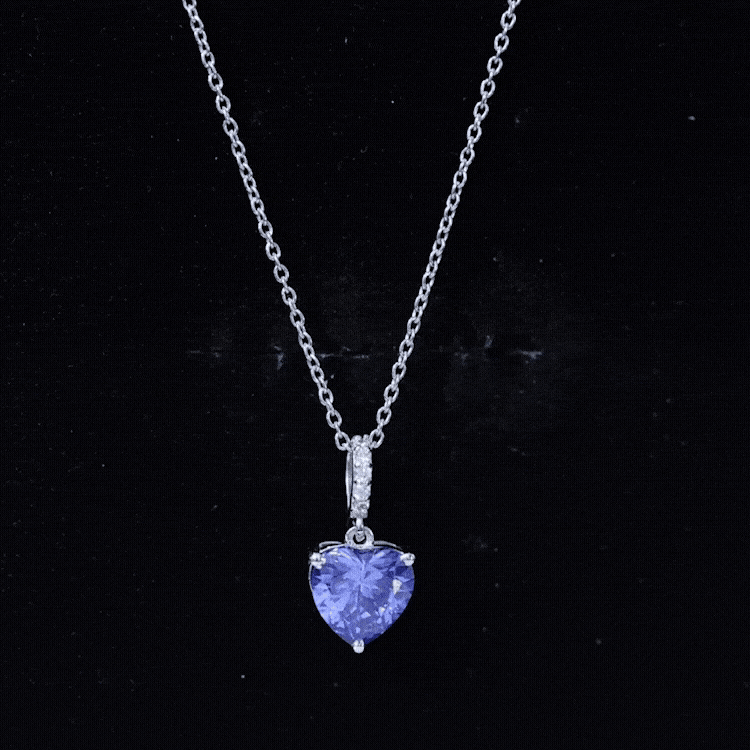 Heart Shape Created Blue Sapphire Solitaire Pendant with Diamond Accent Bail