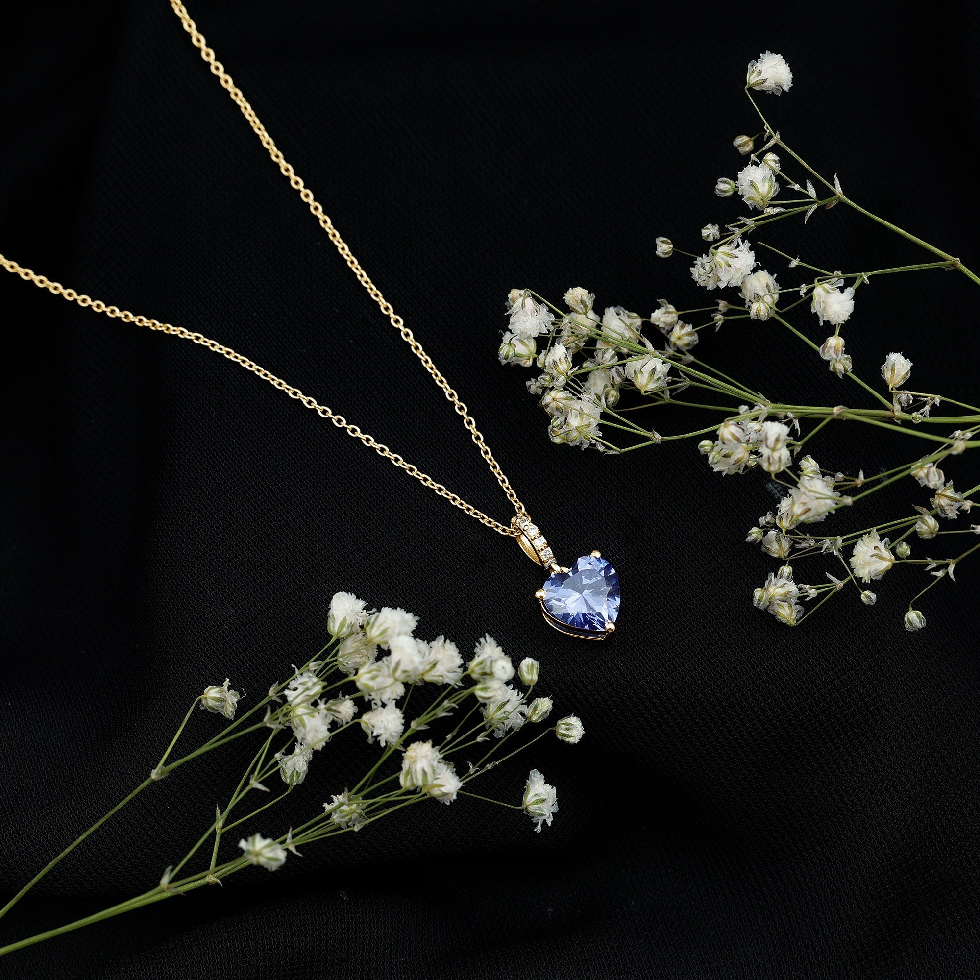 Heart Shape Created Blue Sapphire Solitaire Pendant with Diamond Accent Bail