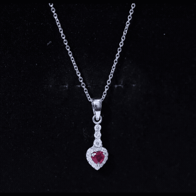 Heart Shape Ruby Drop Pendant with Diamond
