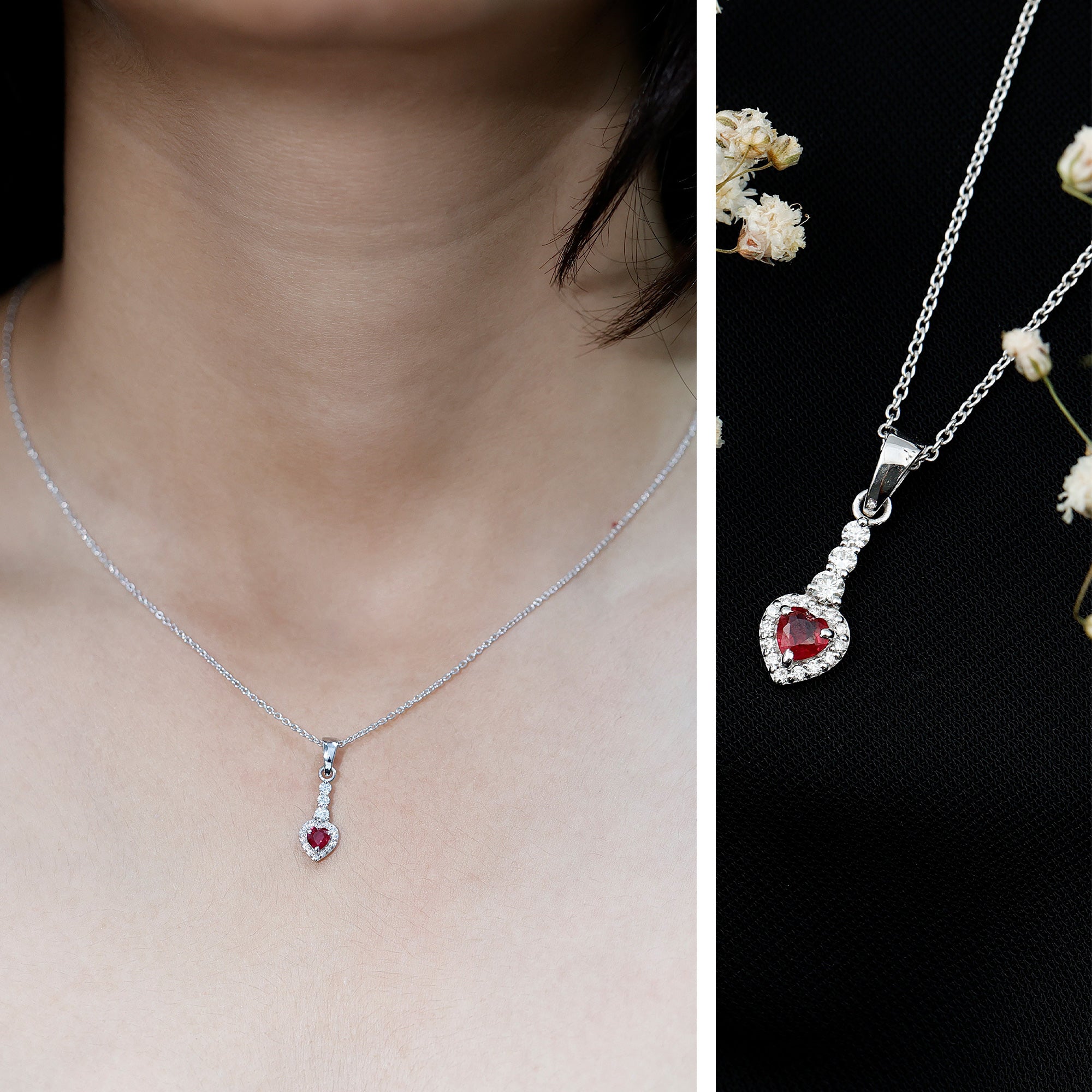 Heart Shape Ruby Drop Pendant with Diamond
