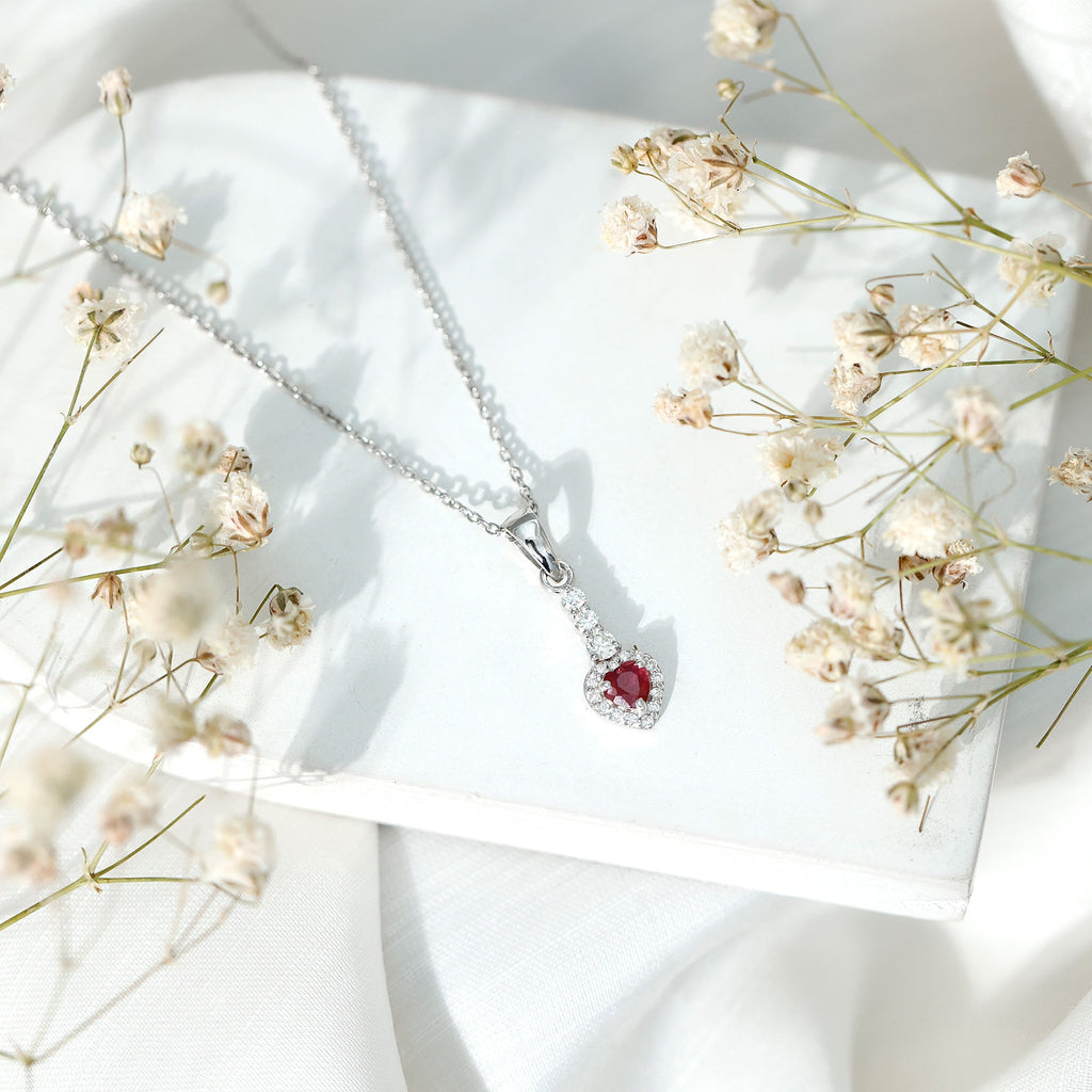 Heart Shape Ruby Drop Pendant with Diamond