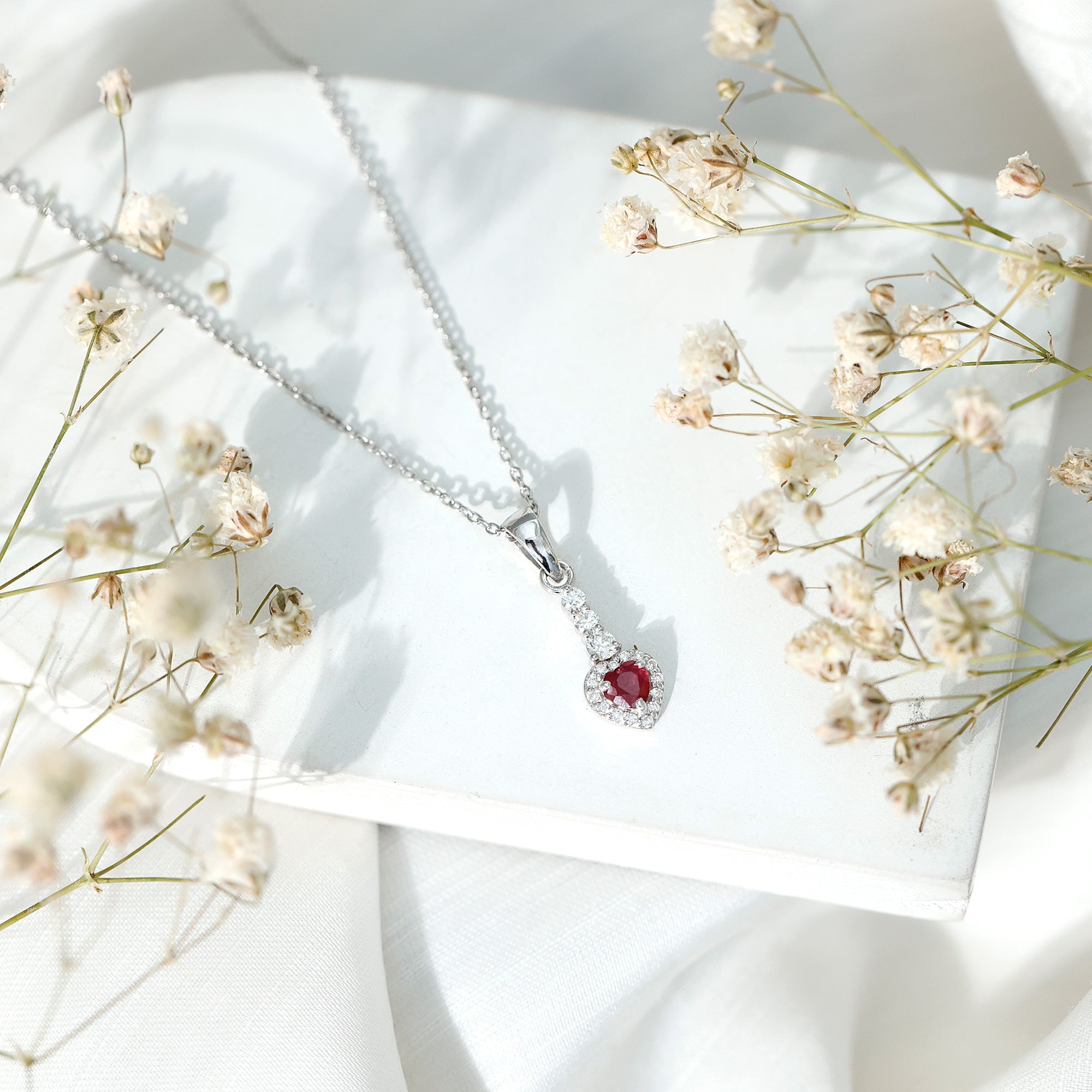Heart Shape Ruby Drop Pendant with Diamond