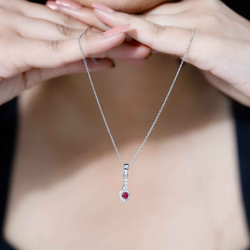 Heart Shape Ruby Drop Pendant with Diamond