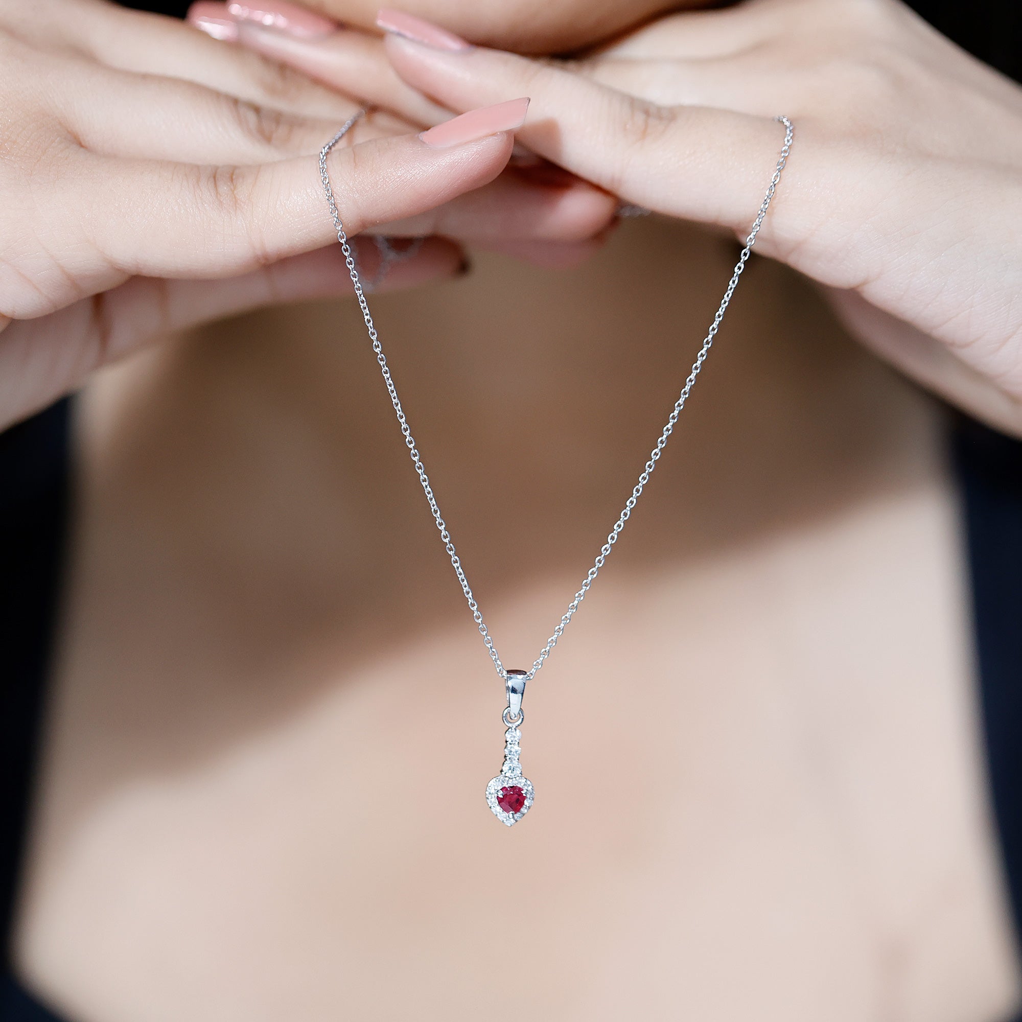 Heart Shape Ruby Drop Pendant with Diamond