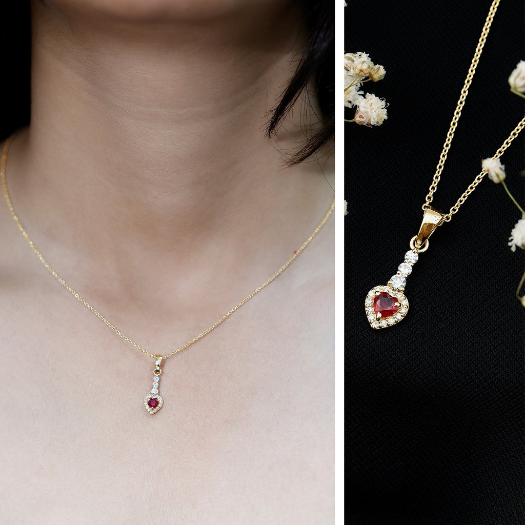 Heart Shape Ruby Drop Pendant with Diamond