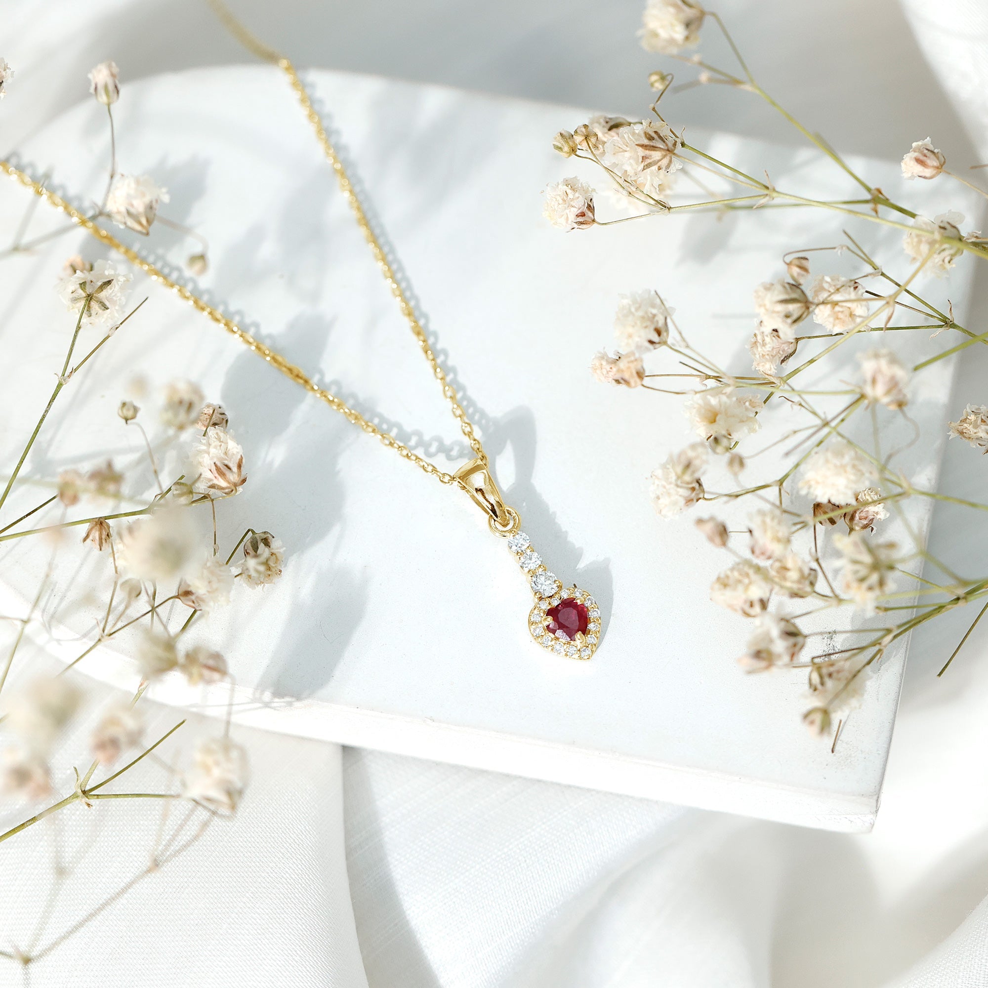 Heart Shape Ruby Drop Pendant with Diamond