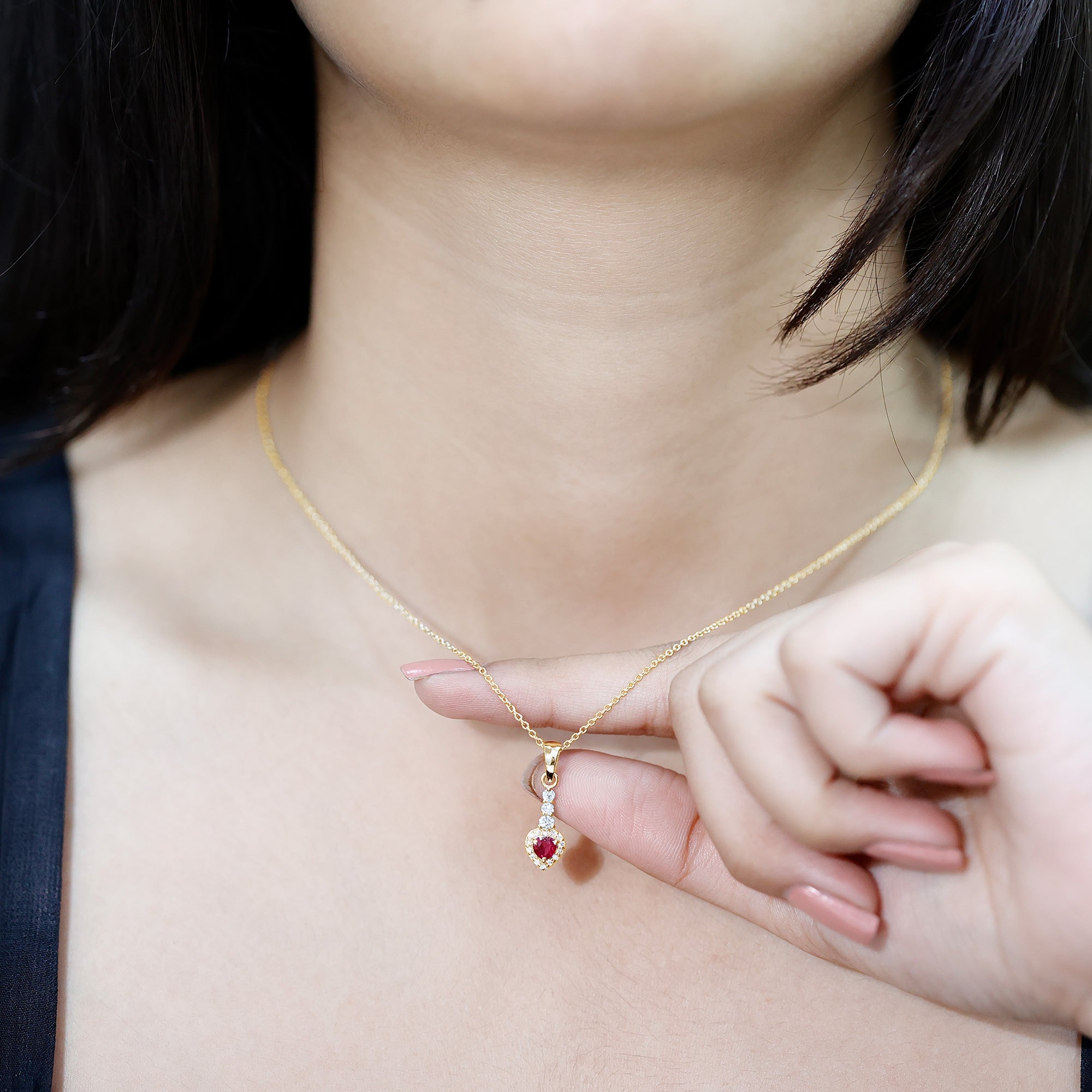 Heart Shape Ruby Drop Pendant with Diamond