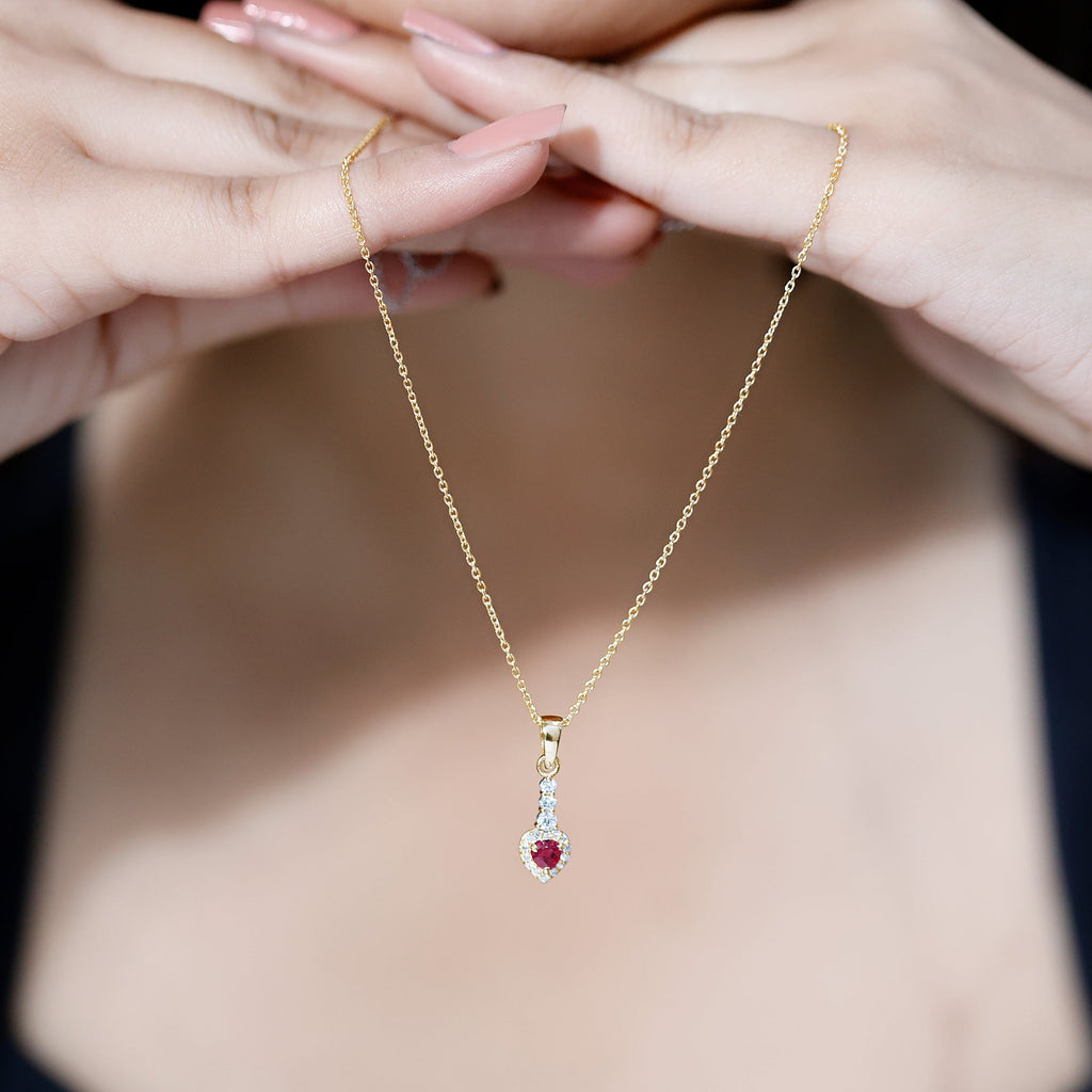Heart Shape Ruby Drop Pendant with Diamond