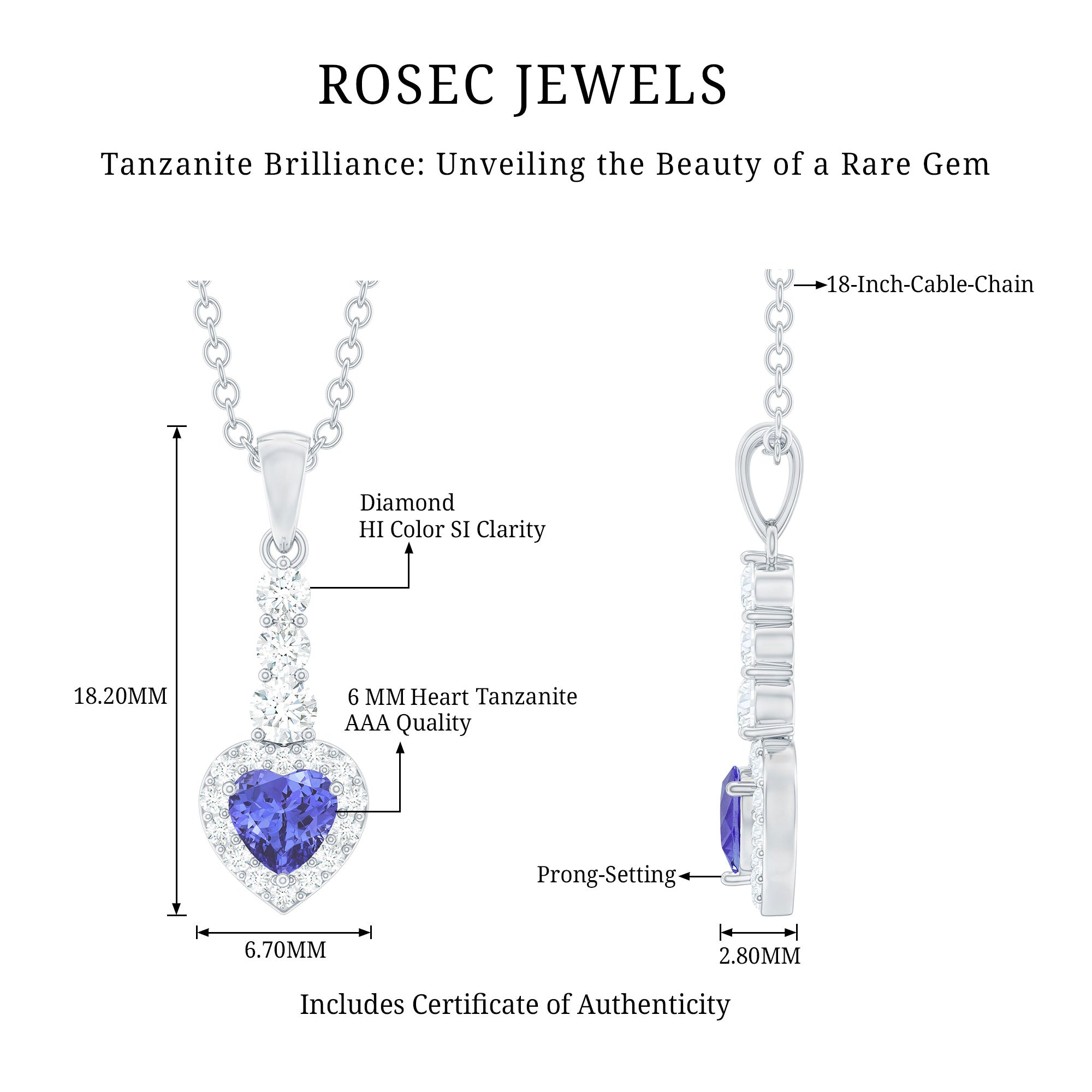 Heart Shape Tanzanite Drop Pendant with Diamond