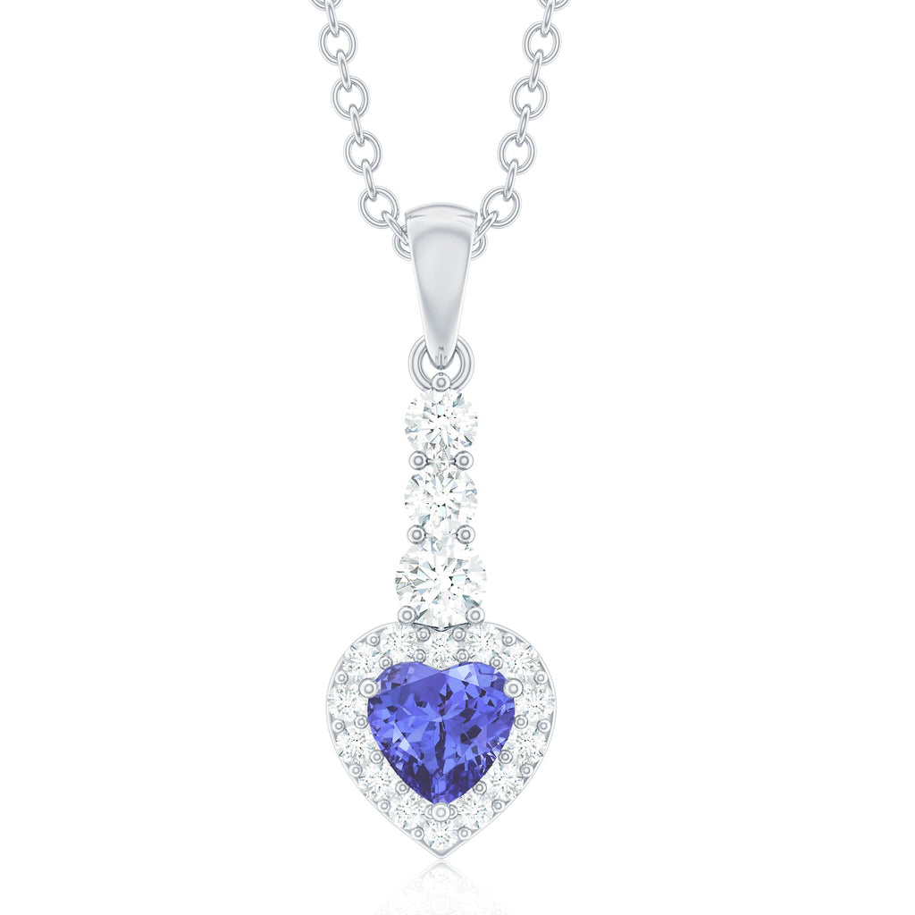 Heart Shape Tanzanite Drop Pendant with Diamond