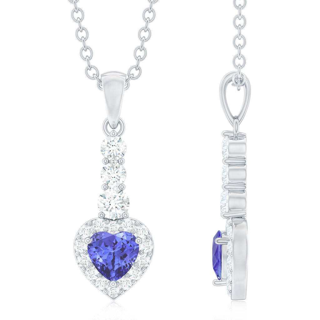 Heart Shape Tanzanite Drop Pendant with Diamond