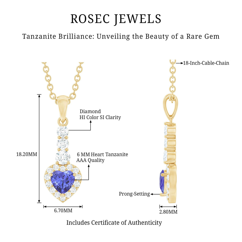 Heart Shape Tanzanite Drop Pendant with Diamond