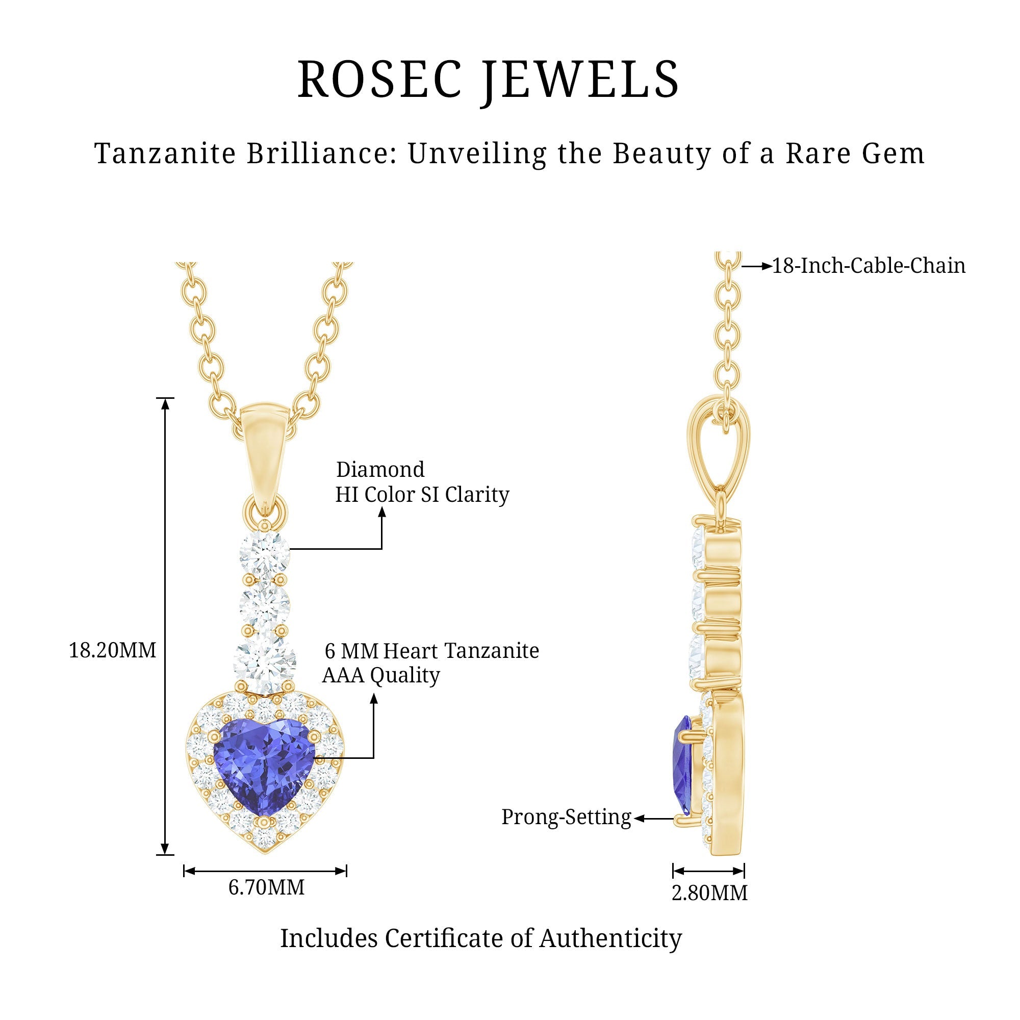 Heart Shape Tanzanite Drop Pendant with Diamond