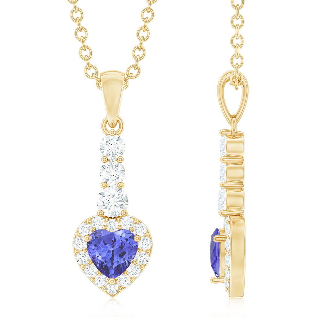 Heart Shape Tanzanite Drop Pendant with Diamond