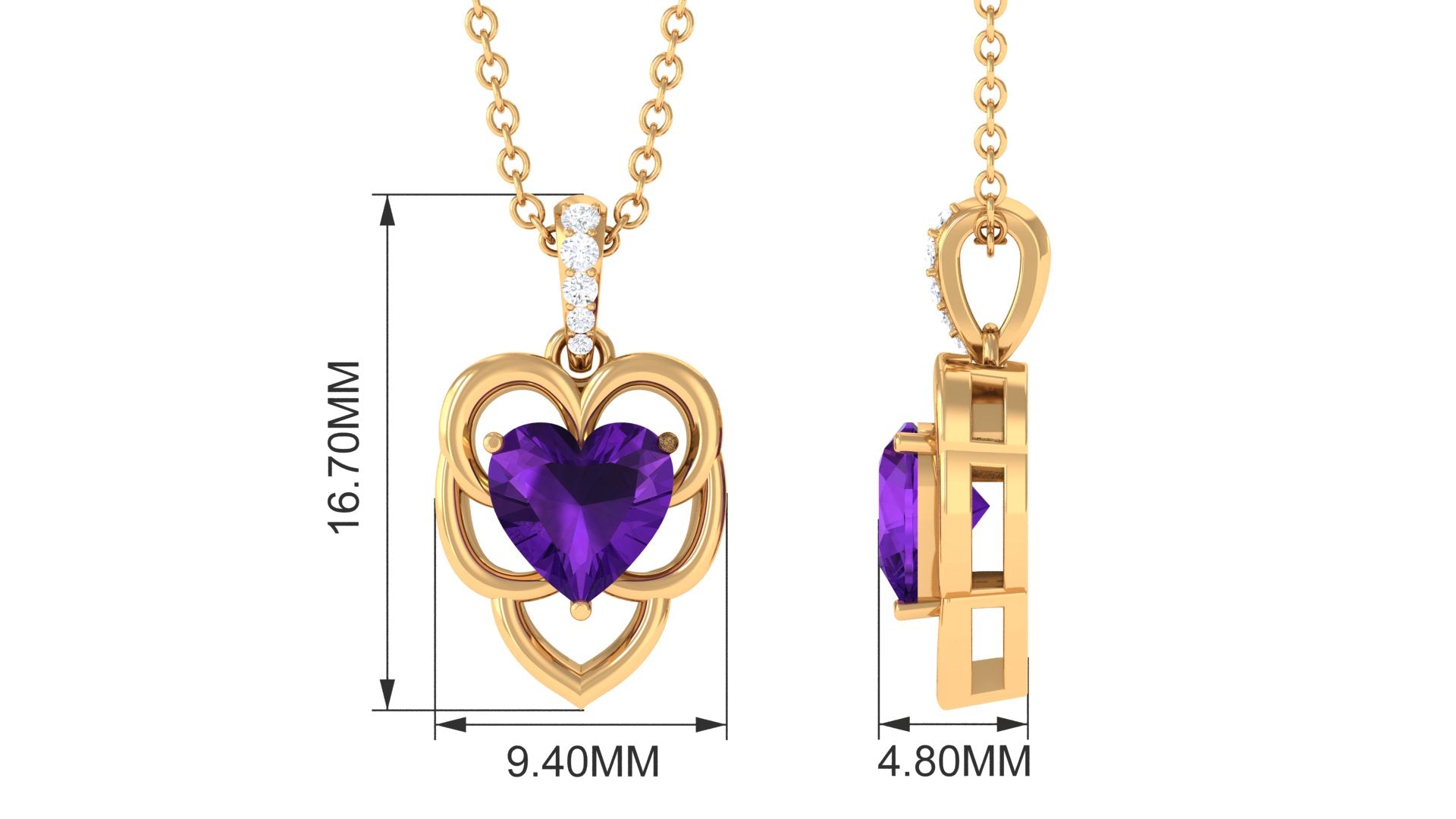 Natural 1 Carat Amethyst Diamond Heart Promise Necklace