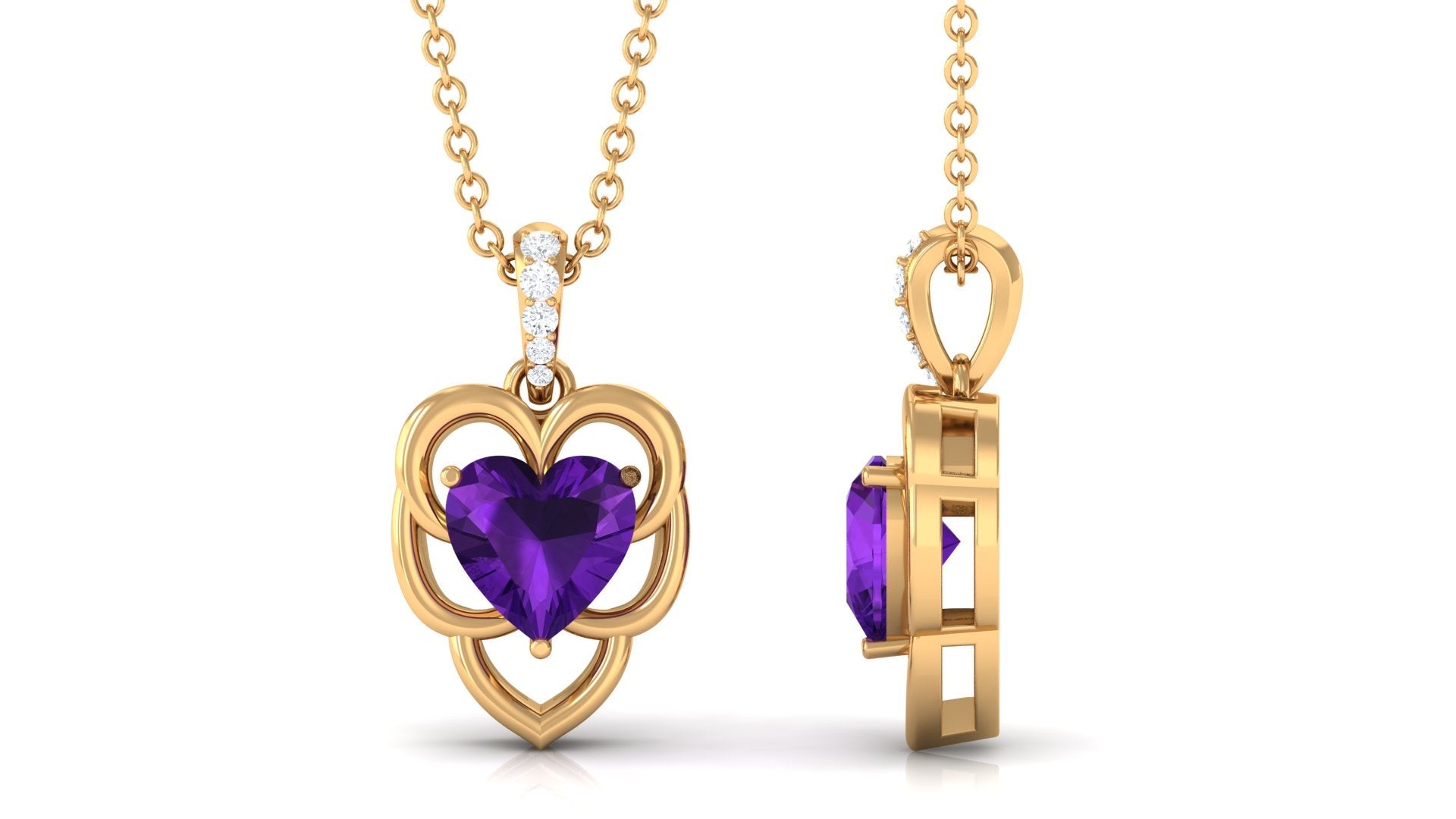 Natural 1 Carat Amethyst Diamond Heart Promise Necklace