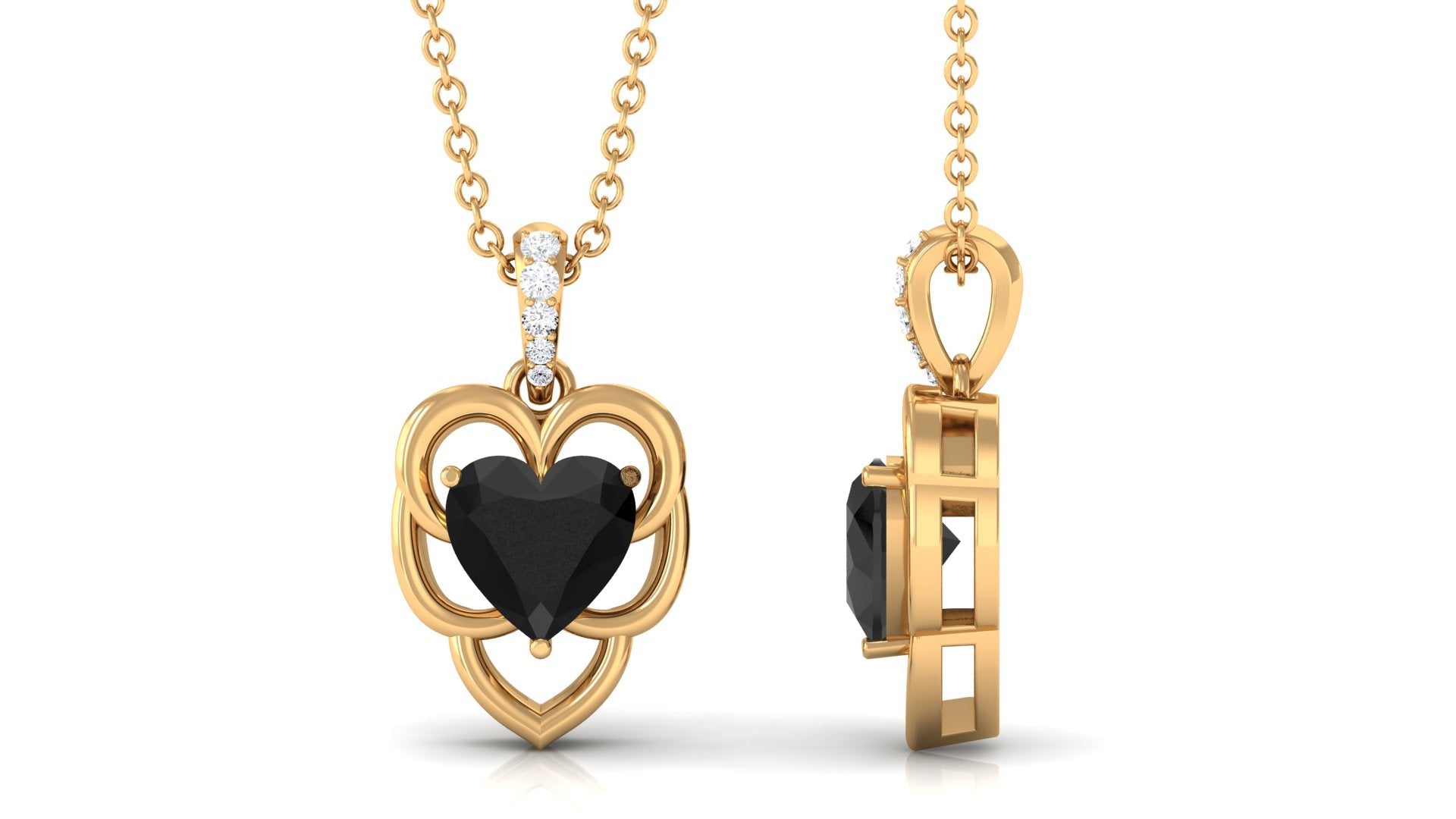 Real 2 Carat Black Onyx Heart Necklace with Diamond