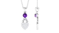 Natural Amethyst Diamond Heart Drop Pendant Necklace with Chain