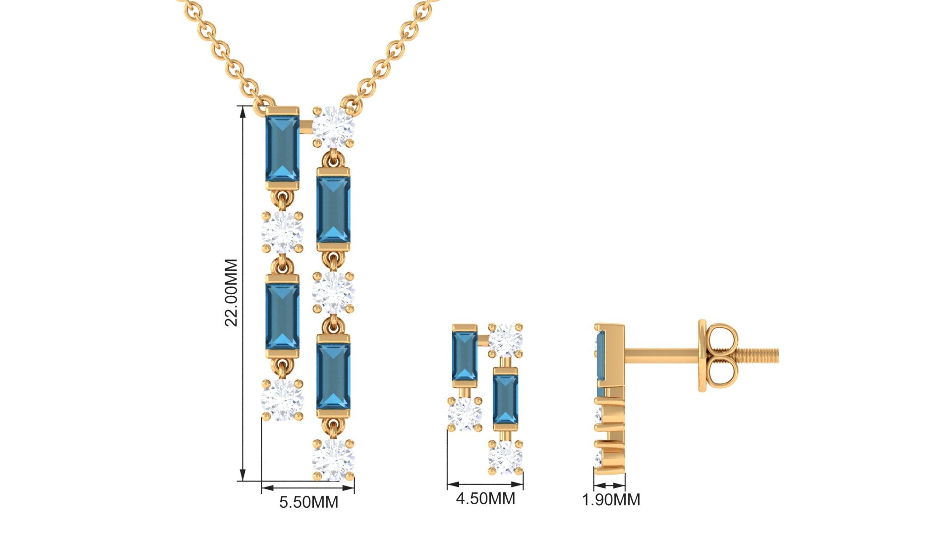 London Blue Topaz Dangle Jewelry Set with Diamond